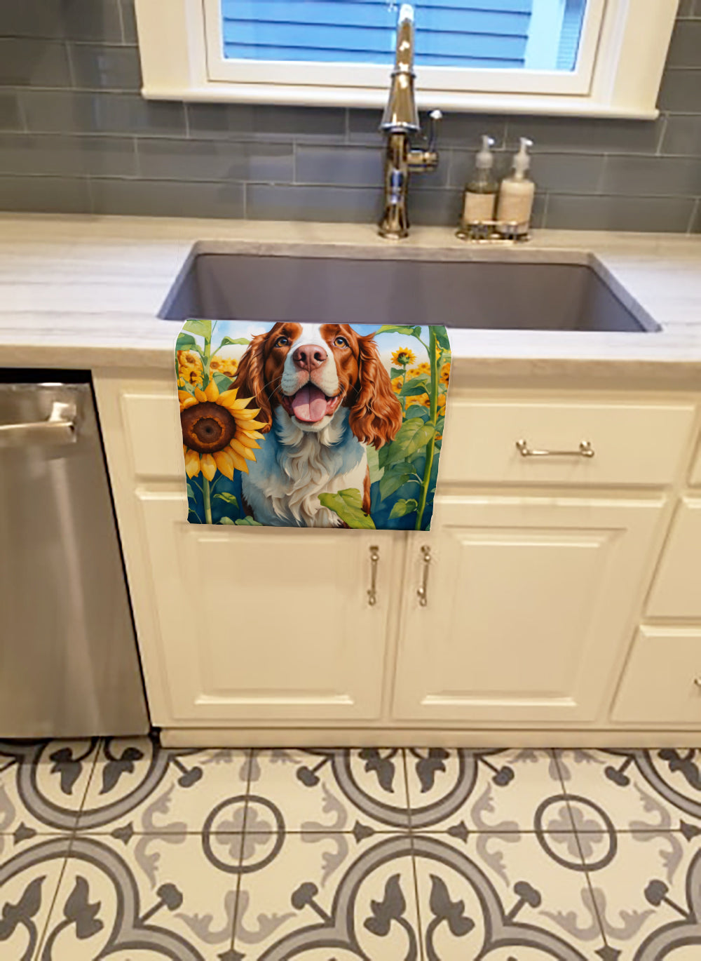 Buy this Welsh Springer Spaniel in Sunflowers Kitchen Towel