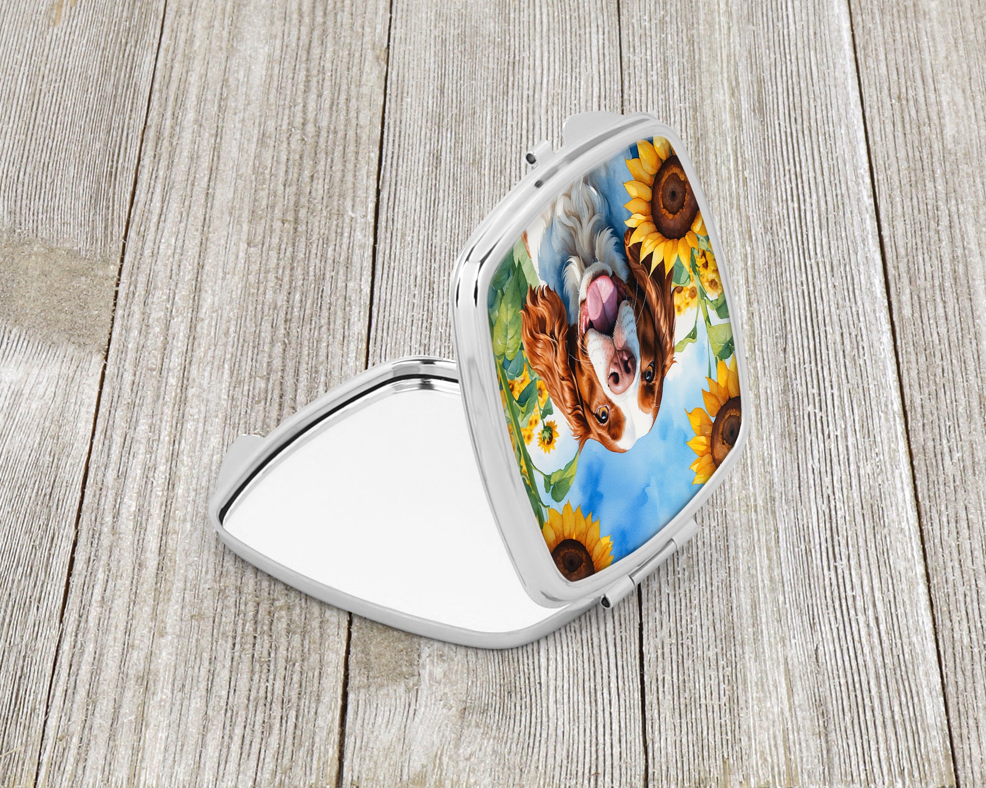Welsh Springer Spaniel in Sunflowers Compact Mirror