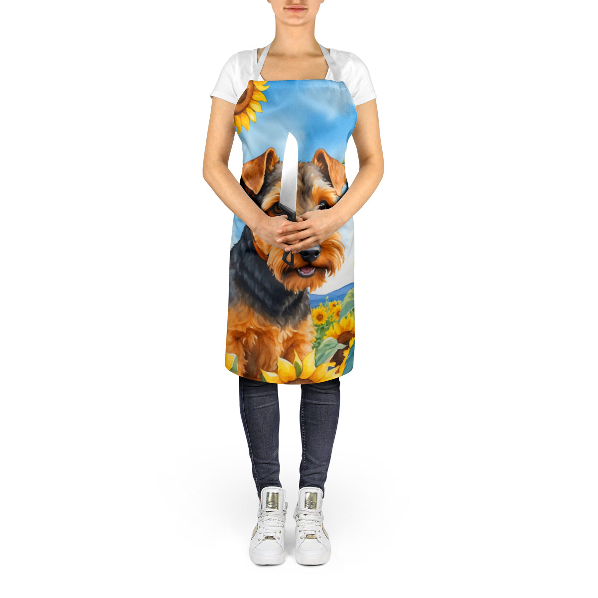 Welsh Terrier in Sunflowers Apron