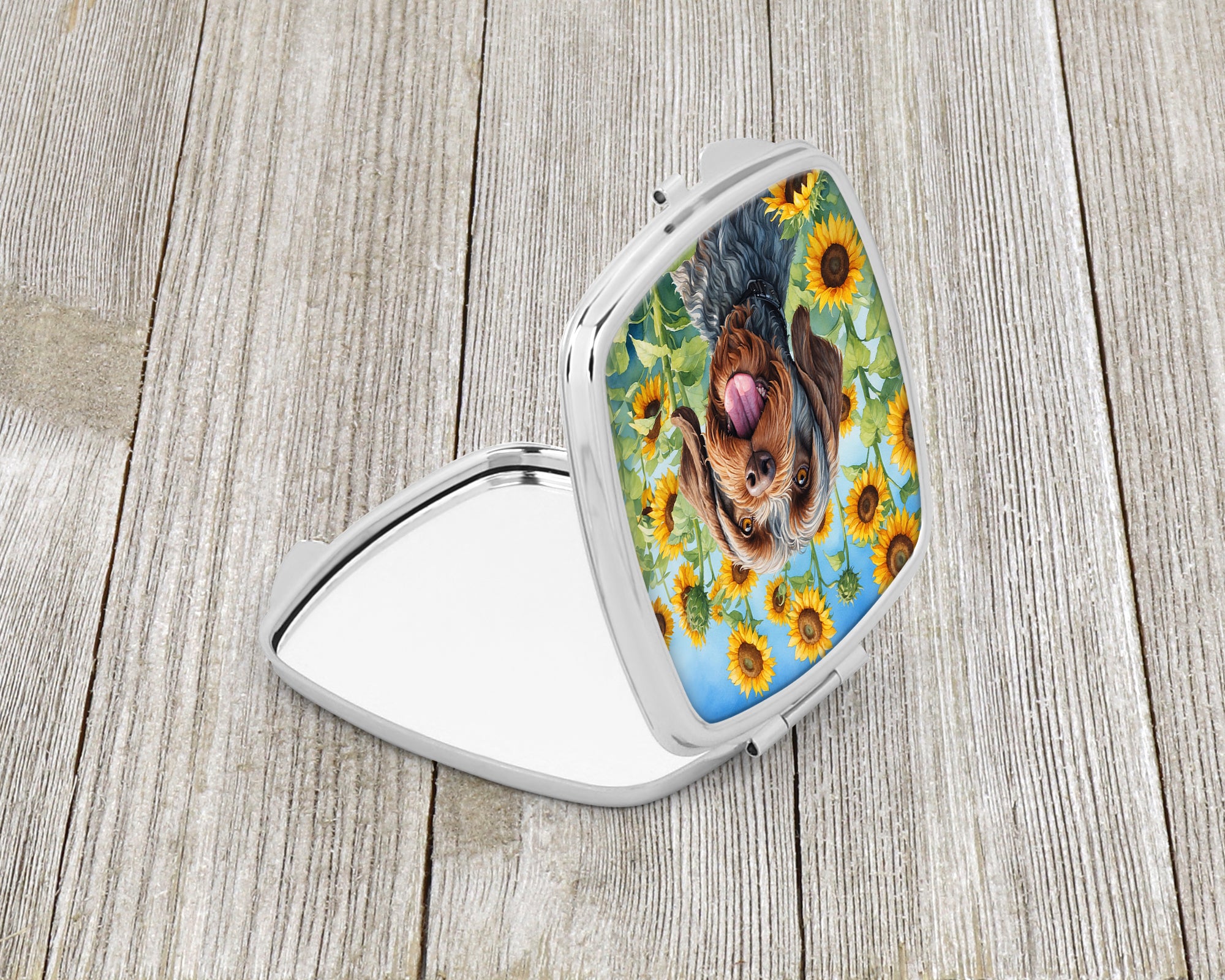 Wirehaired Pointing Griffon in Sunflowers Compact Mirror
