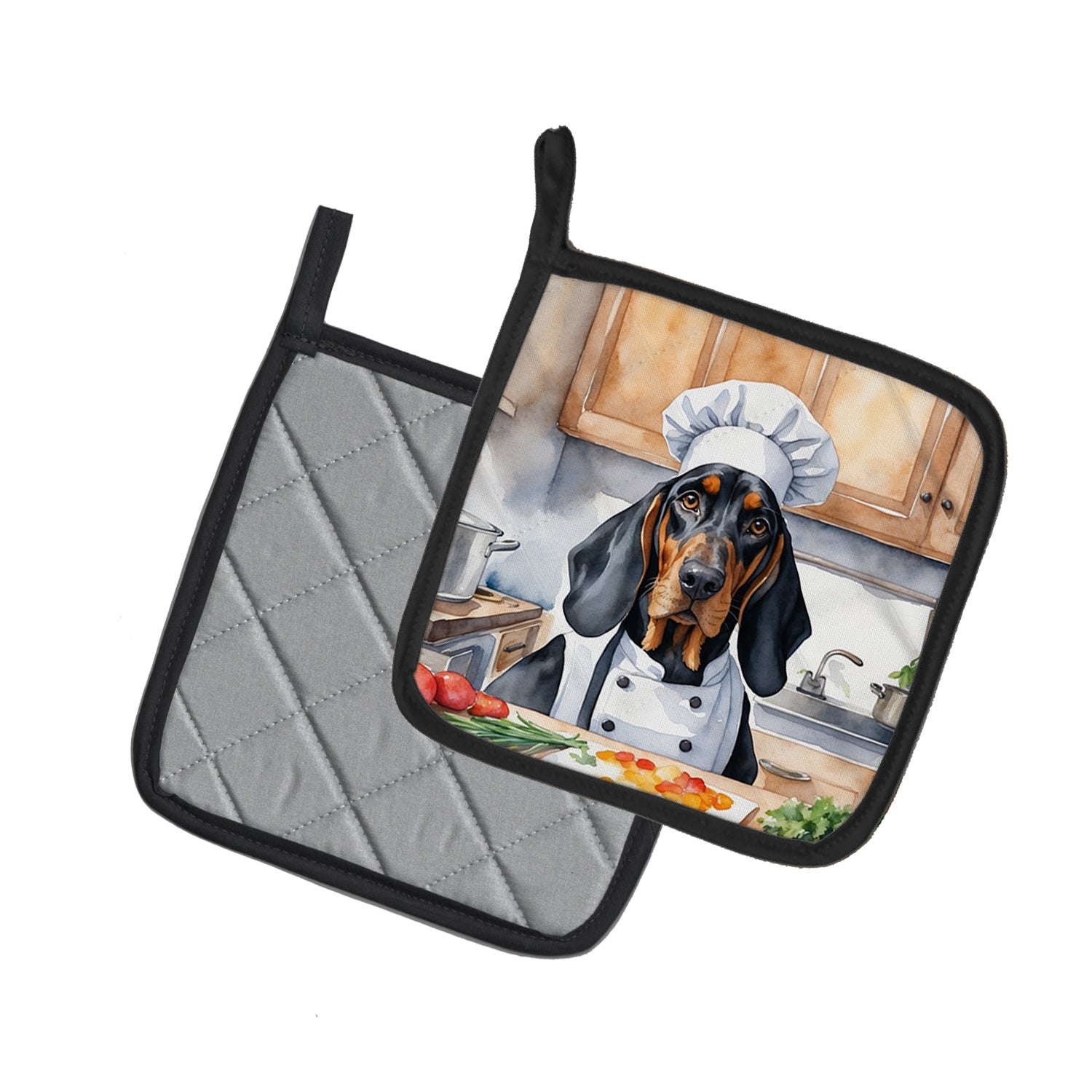 Black and Tan Coonhound The Chef Pair of Pot Holders