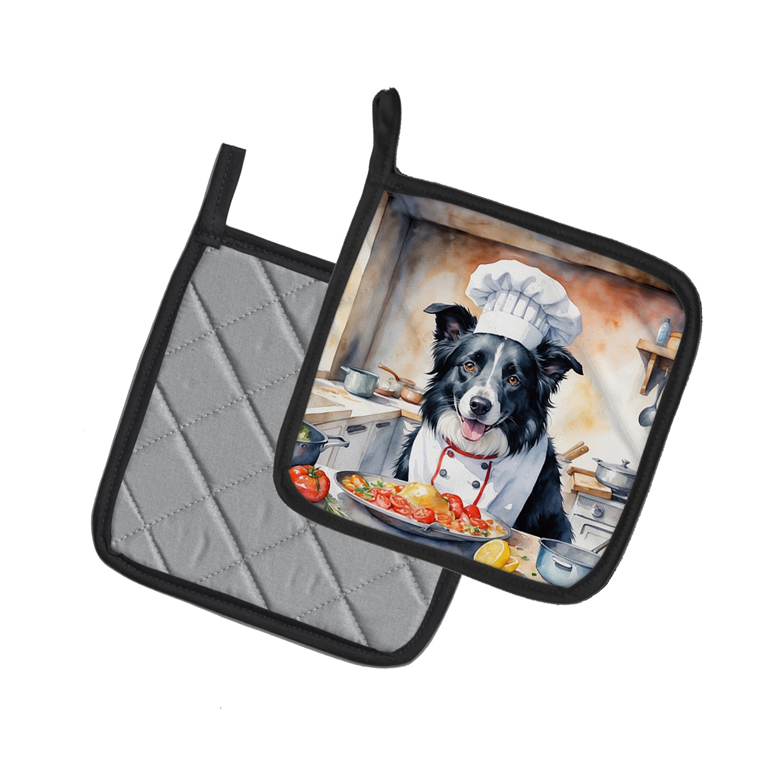 Border Collie The Chef Pair of Pot Holders