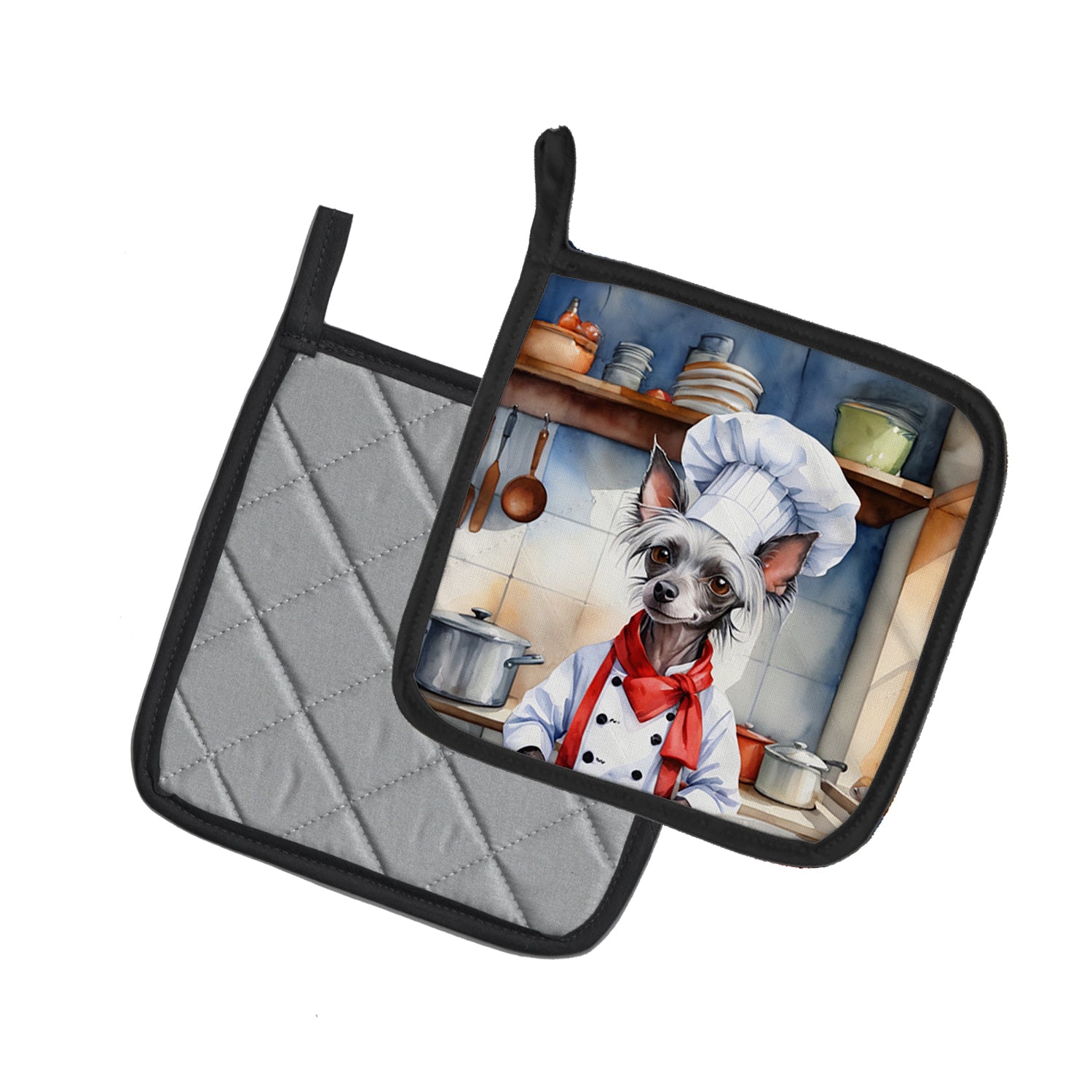 Chinese Crested The Chef Pair of Pot Holders