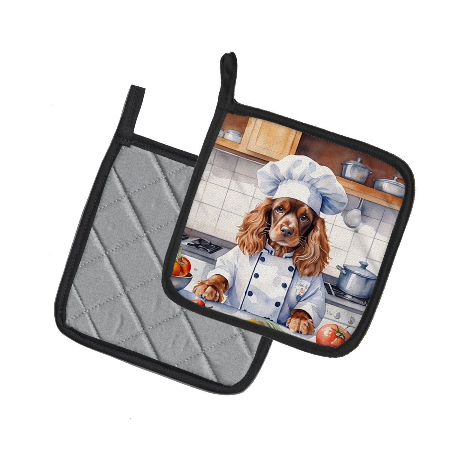 English Cocker Spaniel The Chef Pair of Pot Holders
