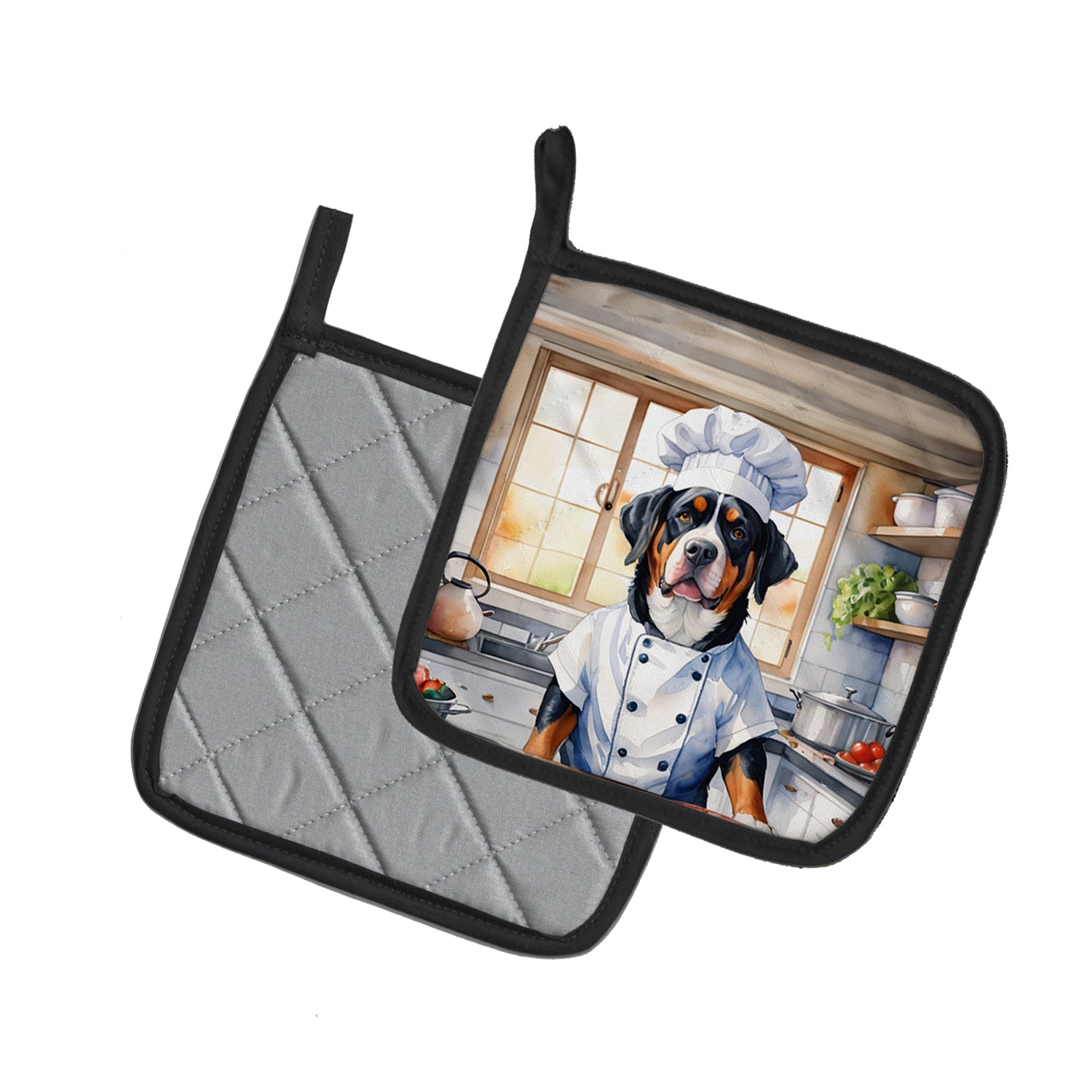 Greater Swiss Mountain Dog The Chef Pair of Pot Holders