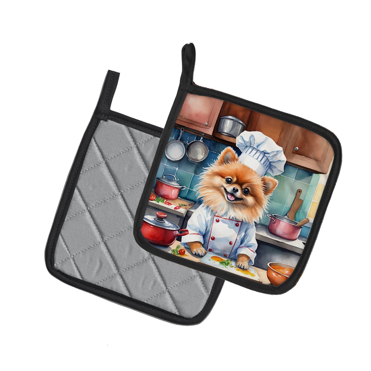 Pomeranian The Chef Pair of Pot Holders