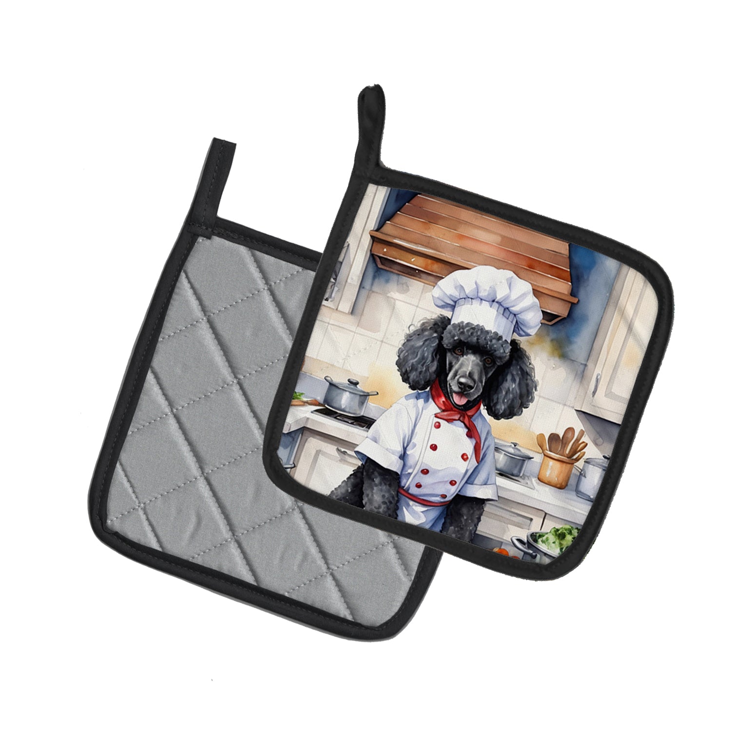 Black Poodle The Chef Pair of Pot Holders