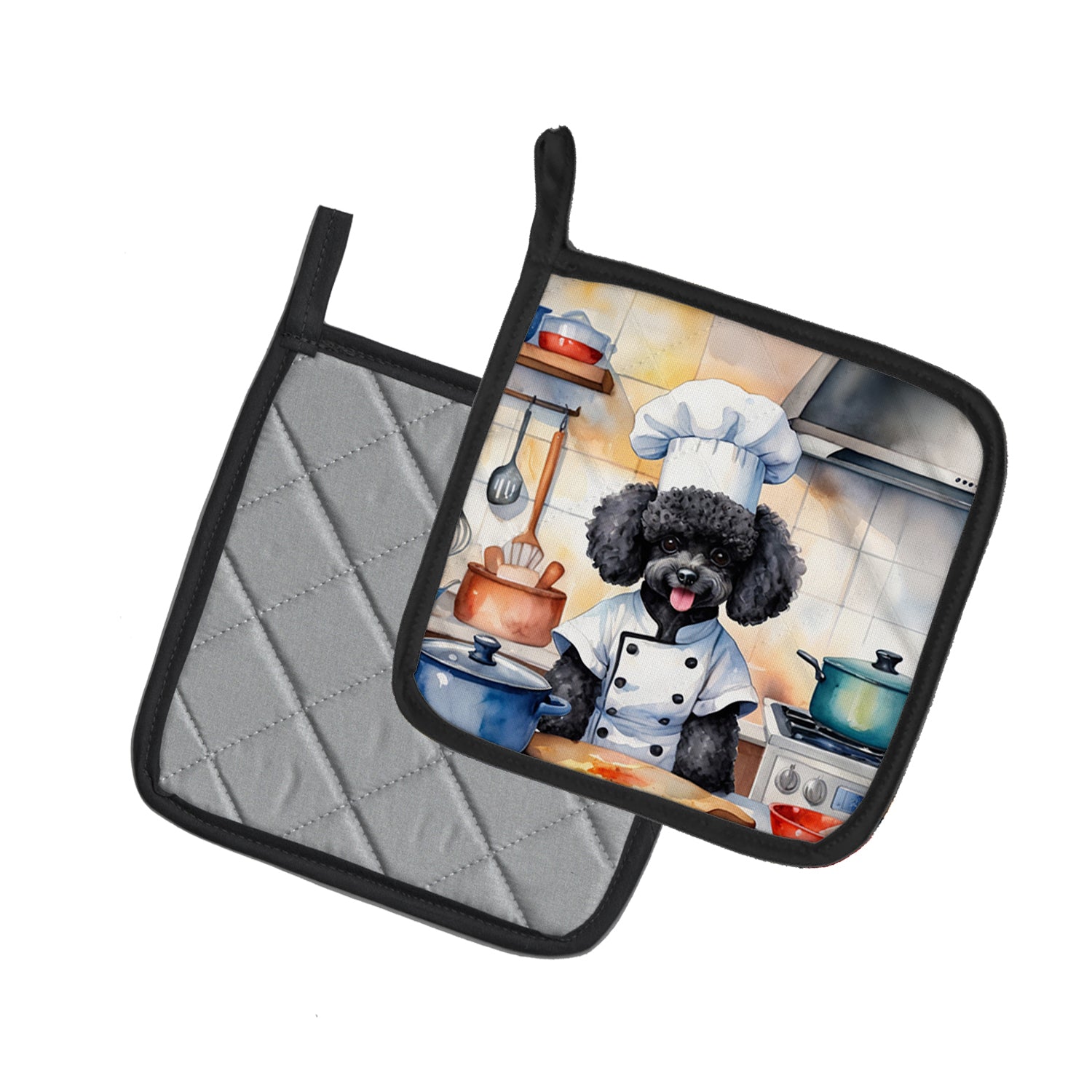 Black Poodle The Chef Pair of Pot Holders