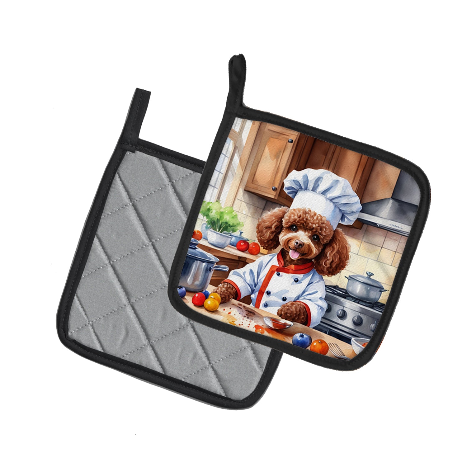 Chocolate Poodle The Chef Pair of Pot Holders