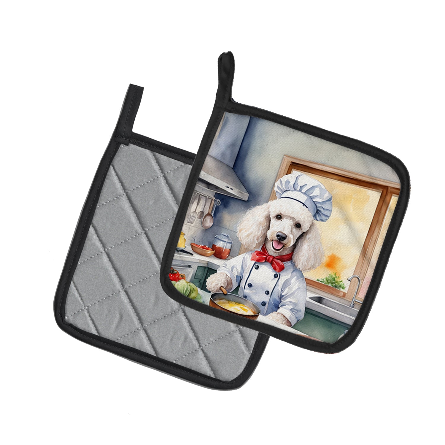 White Poodle The Chef Pair of Pot Holders
