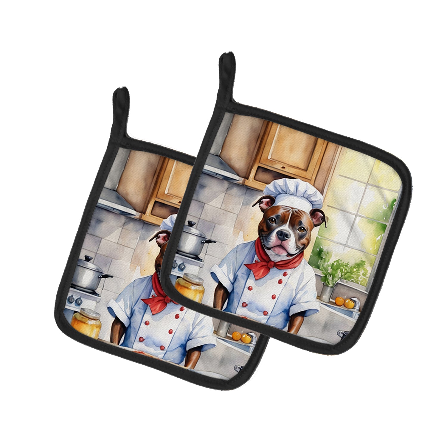 Buy this Staffordshire Bull Terrier The Chef Pair of Pot Holders