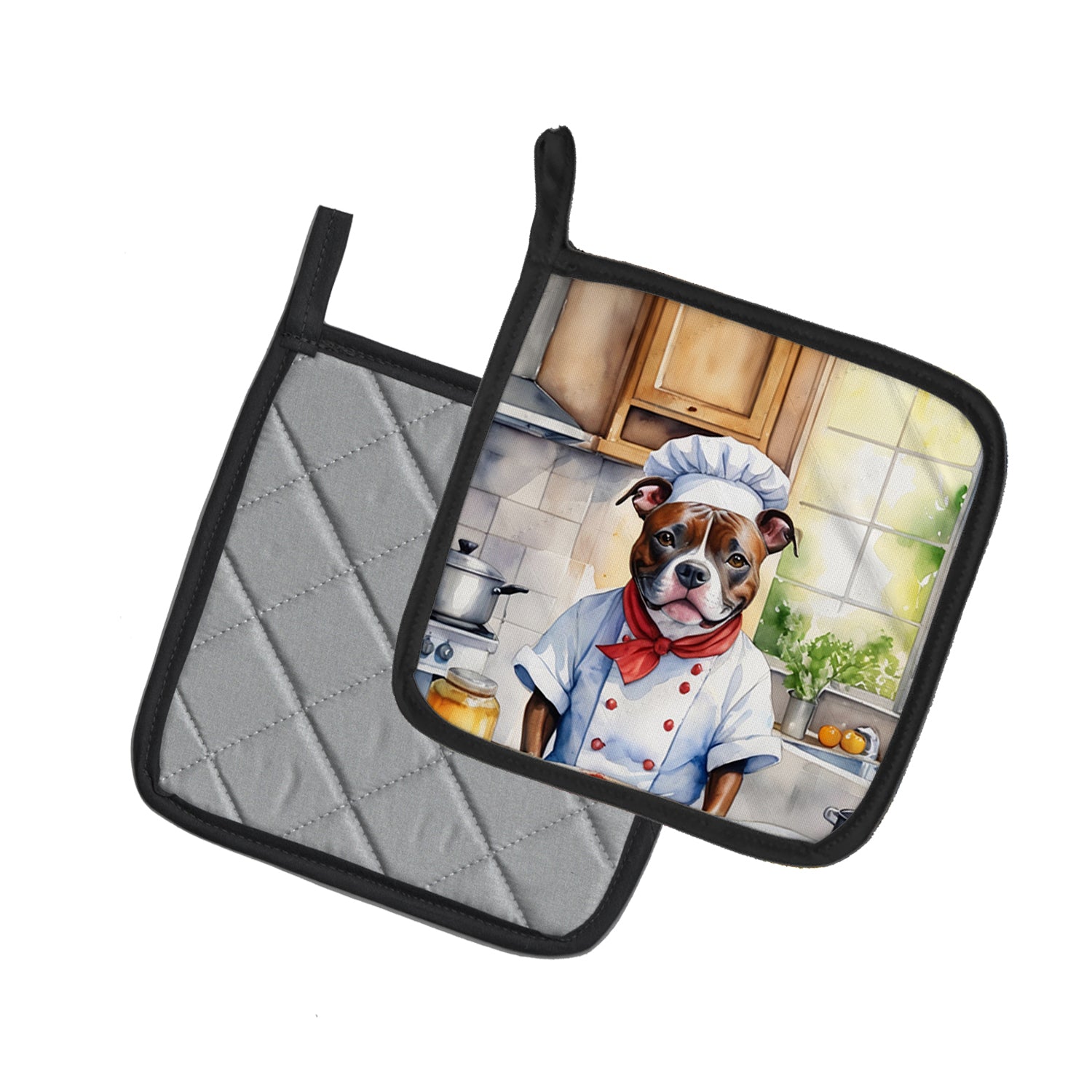 Staffordshire Bull Terrier The Chef Pair of Pot Holders