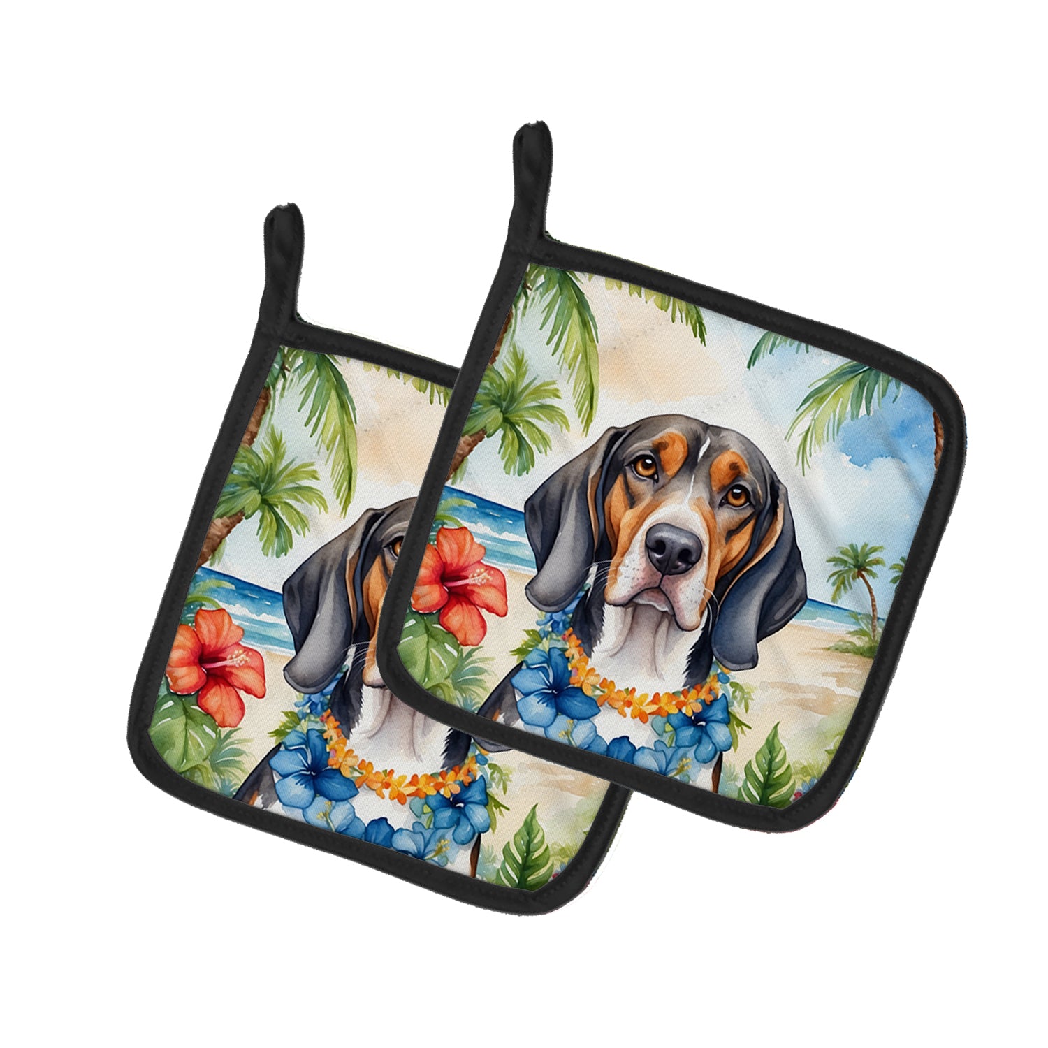 Buy this American English Coonhound Luau Pair of Pot Holders