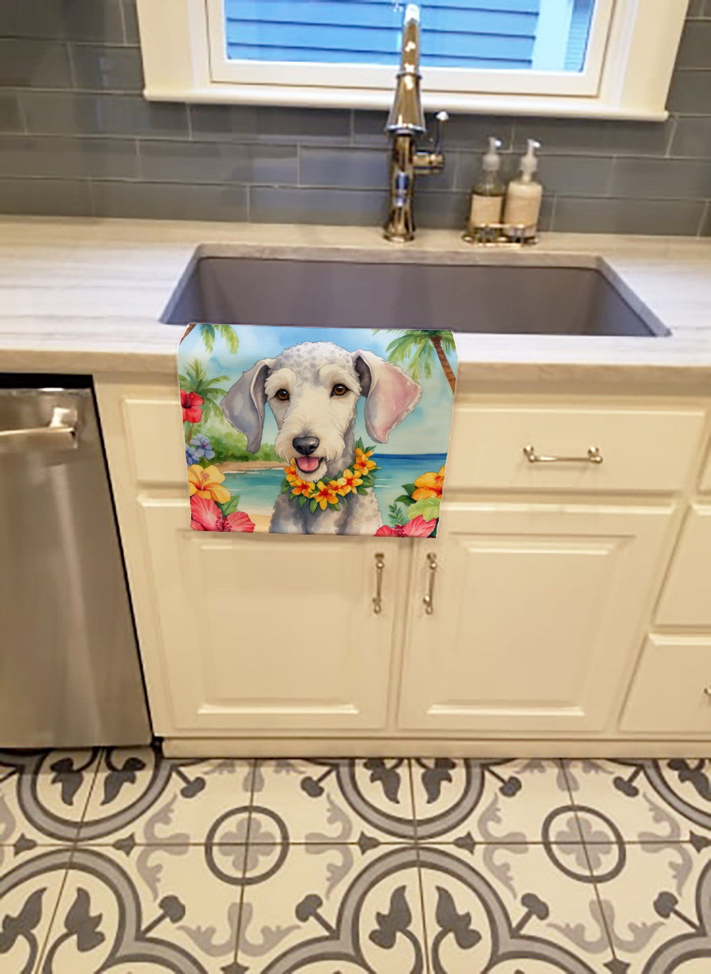 Buy this Bedlington Terrier Luau Kitchen Towel