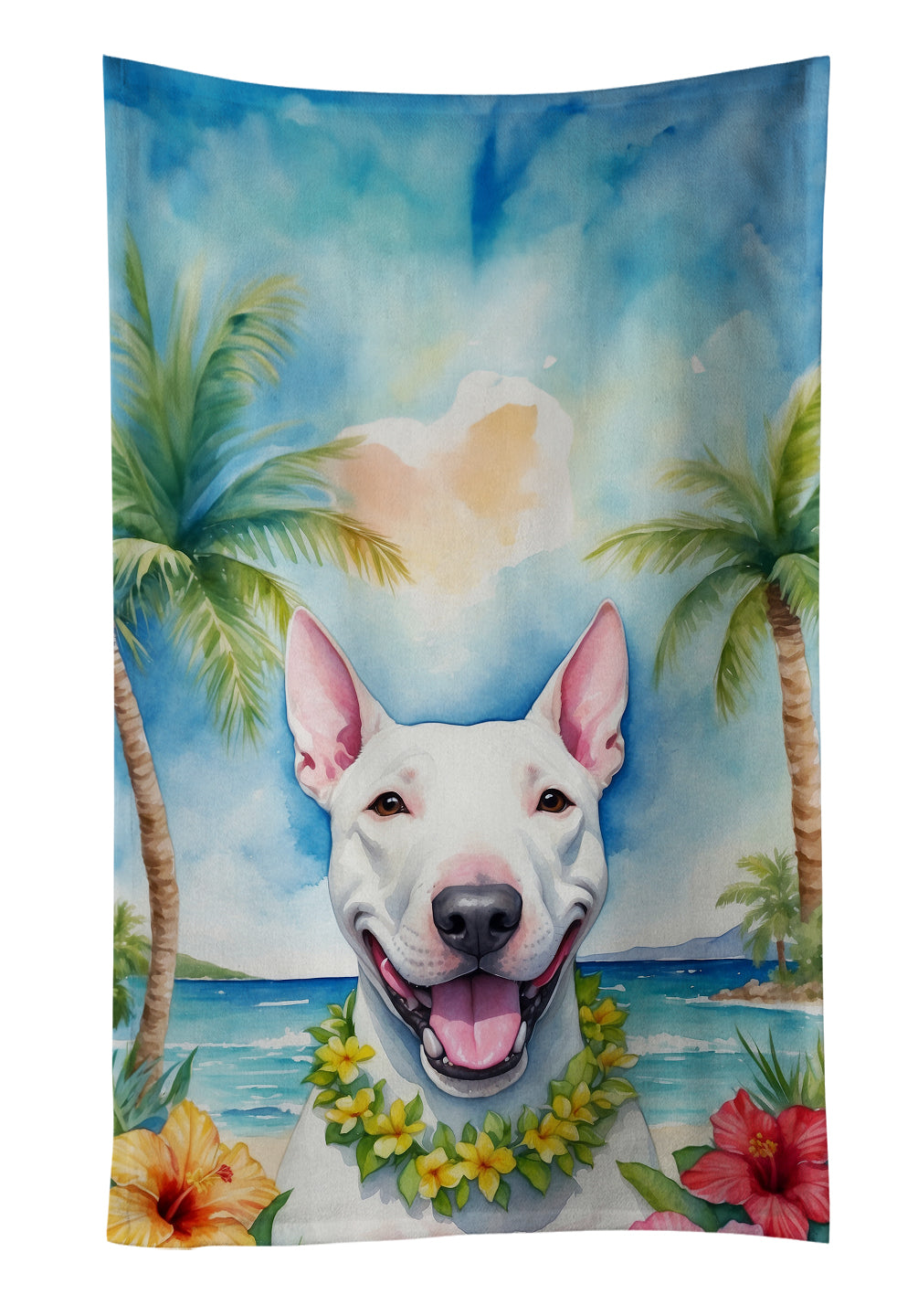 Buy this Bull Terrier Luau Kitchen Towel