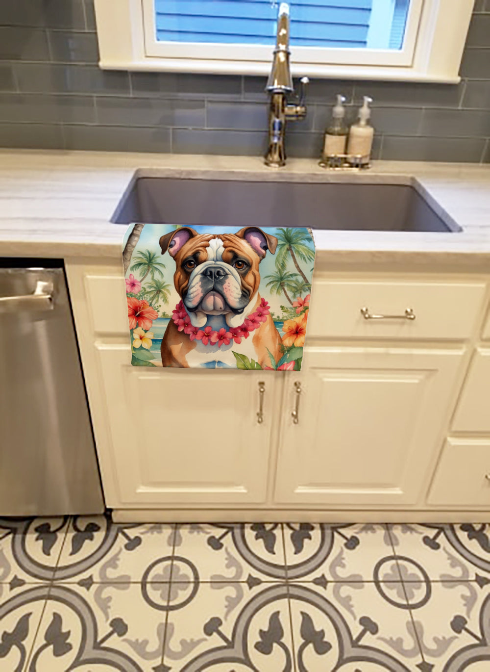 Buy this English Bulldog Luau Kitchen Towel