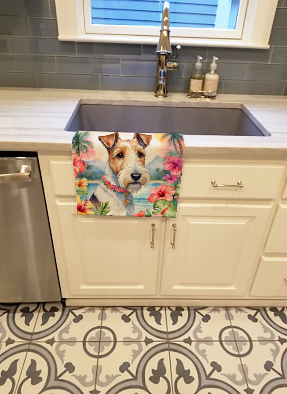Buy this Fox Terrier Luau Kitchen Towel