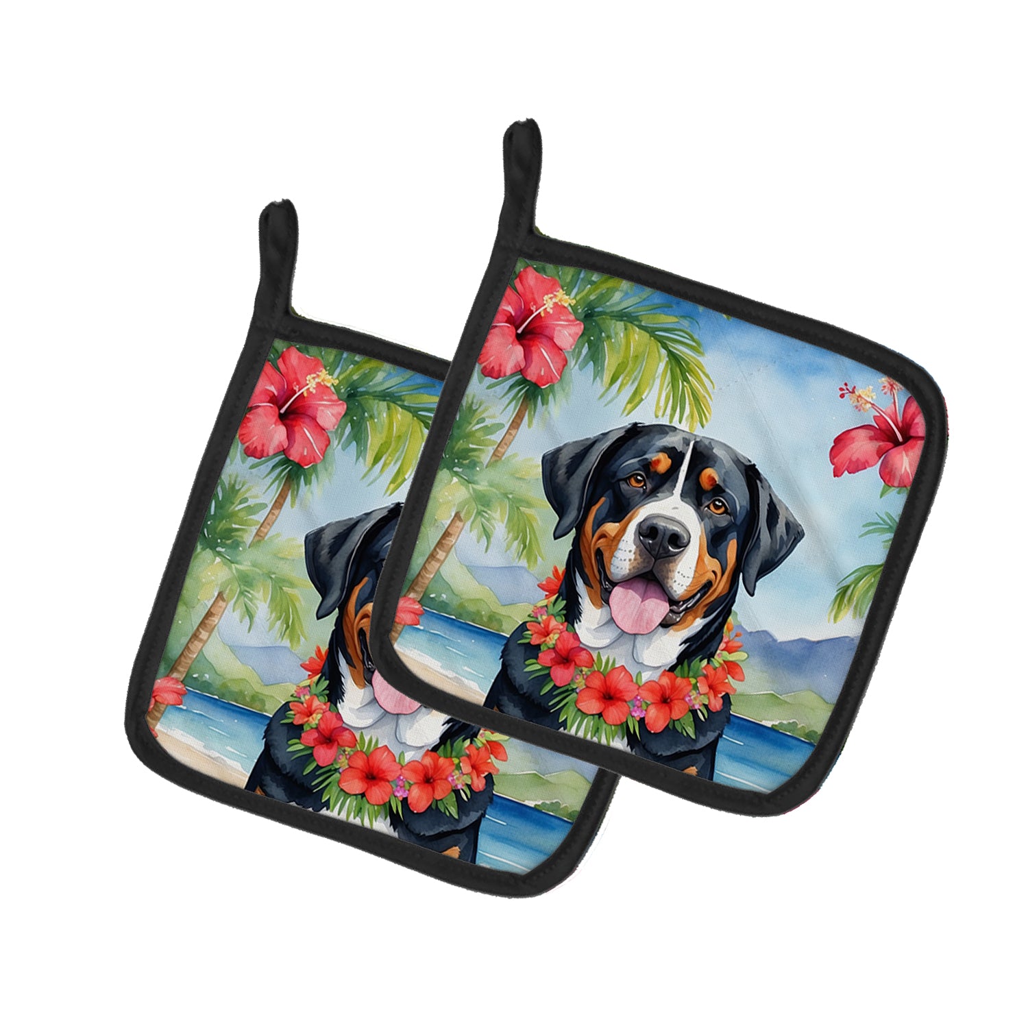 Buy this Greater Swiss Mountain Dog Luau Pair of Pot Holders