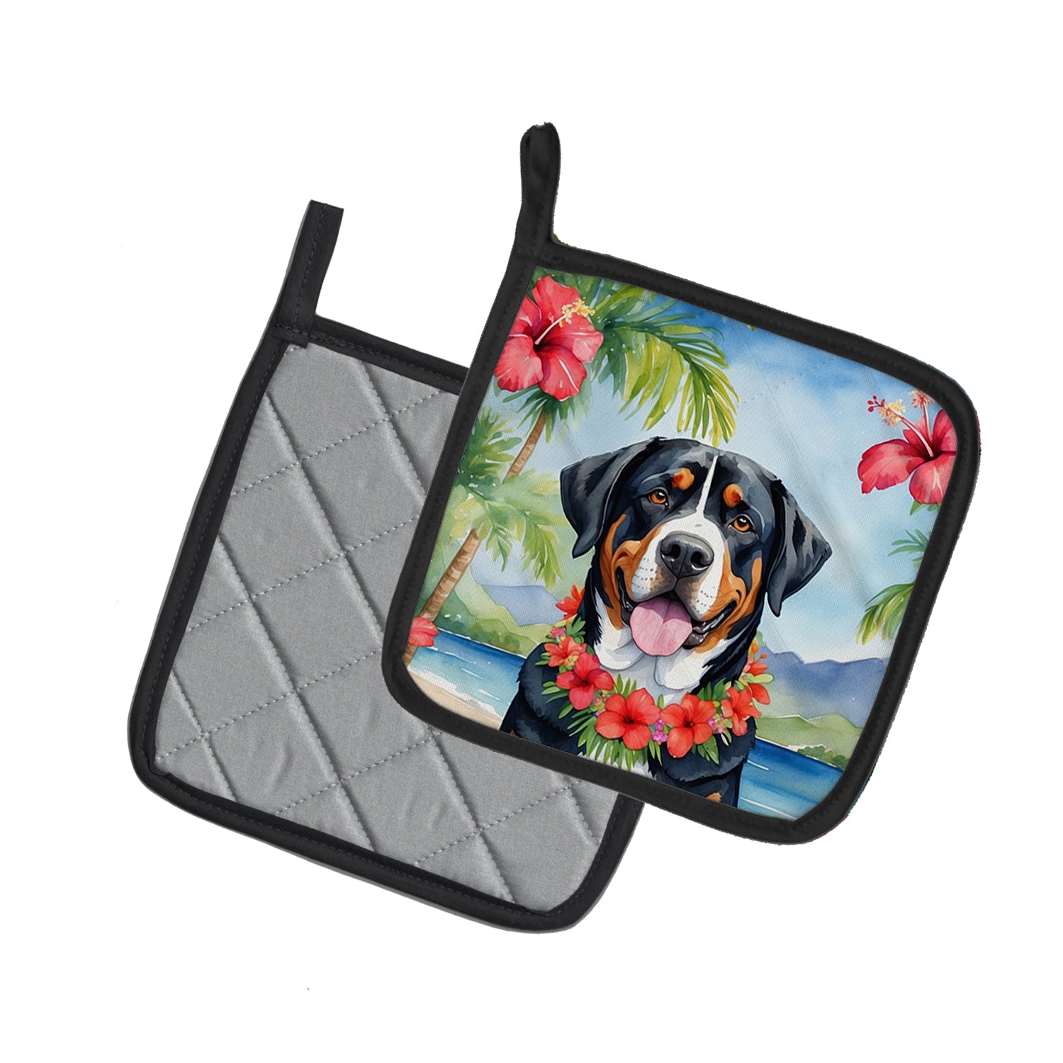 Buy this Greater Swiss Mountain Dog Luau Pair of Pot Holders