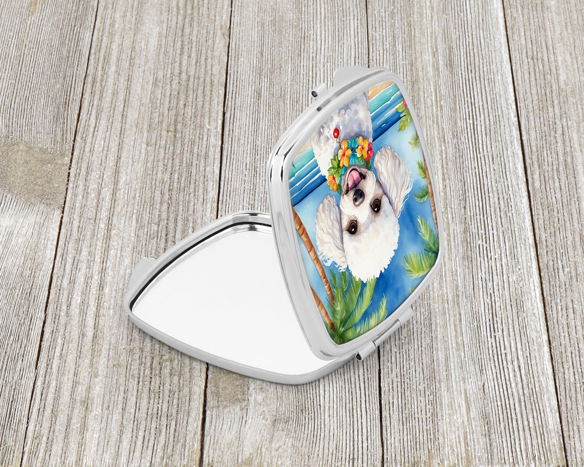 Buy this White Poodle Luau Compact Mirror