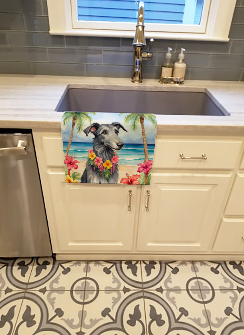 Buy this Scottish Deerhound Luau Kitchen Towel