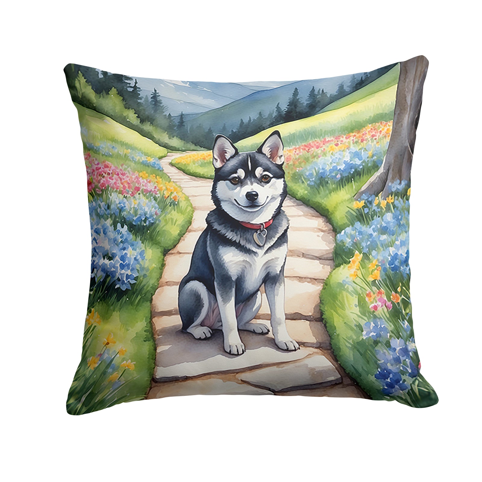 Buy this Alaskan Klee Kai Spring Garden Throw Pillow