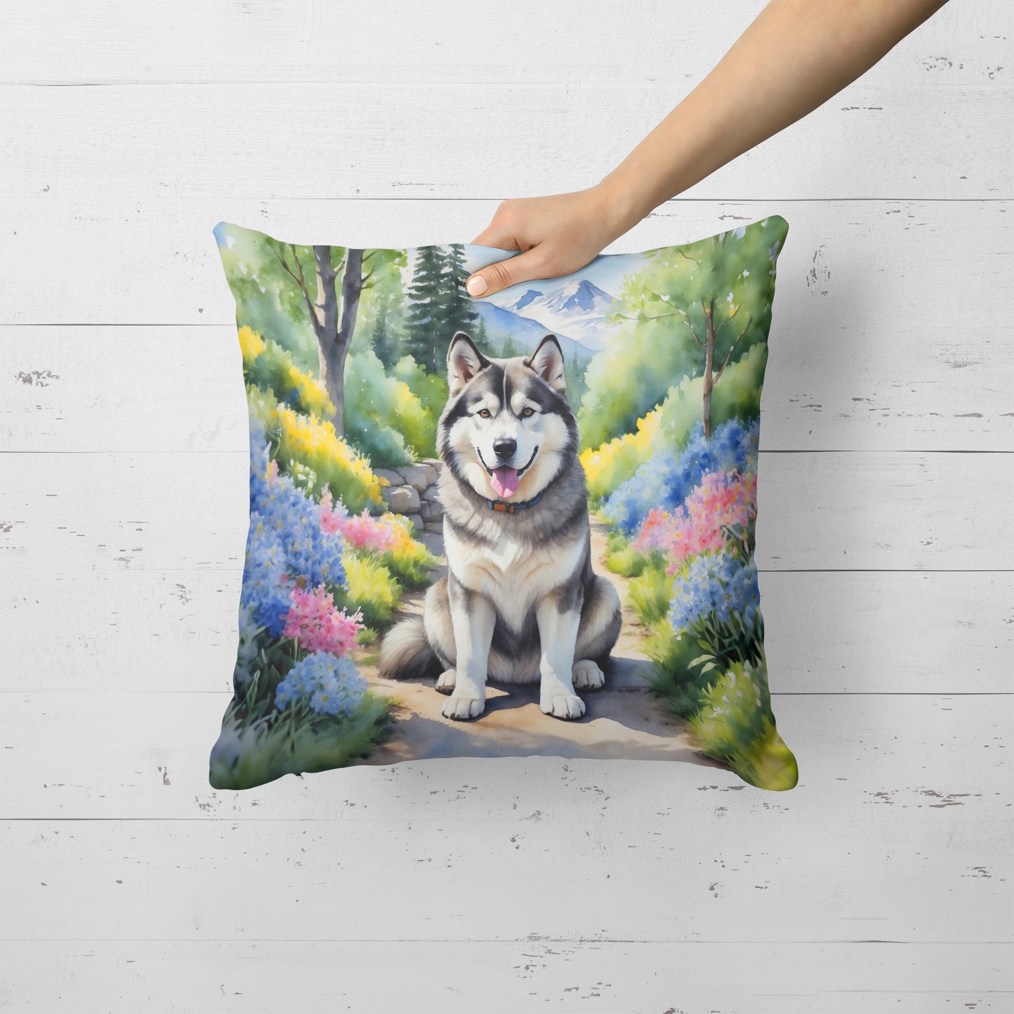 Buy this Alaskan Malamute Spring Garden Throw Pillow