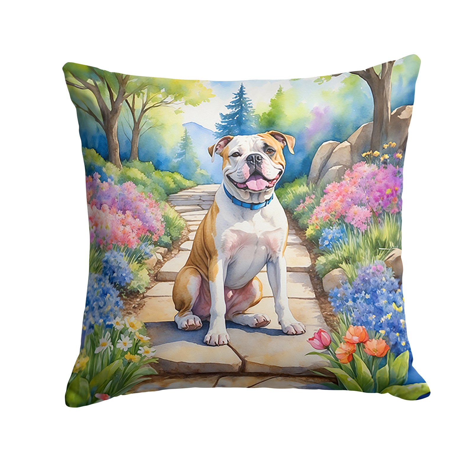 Buy this American Bulldog Spring Garden Throw Pillow