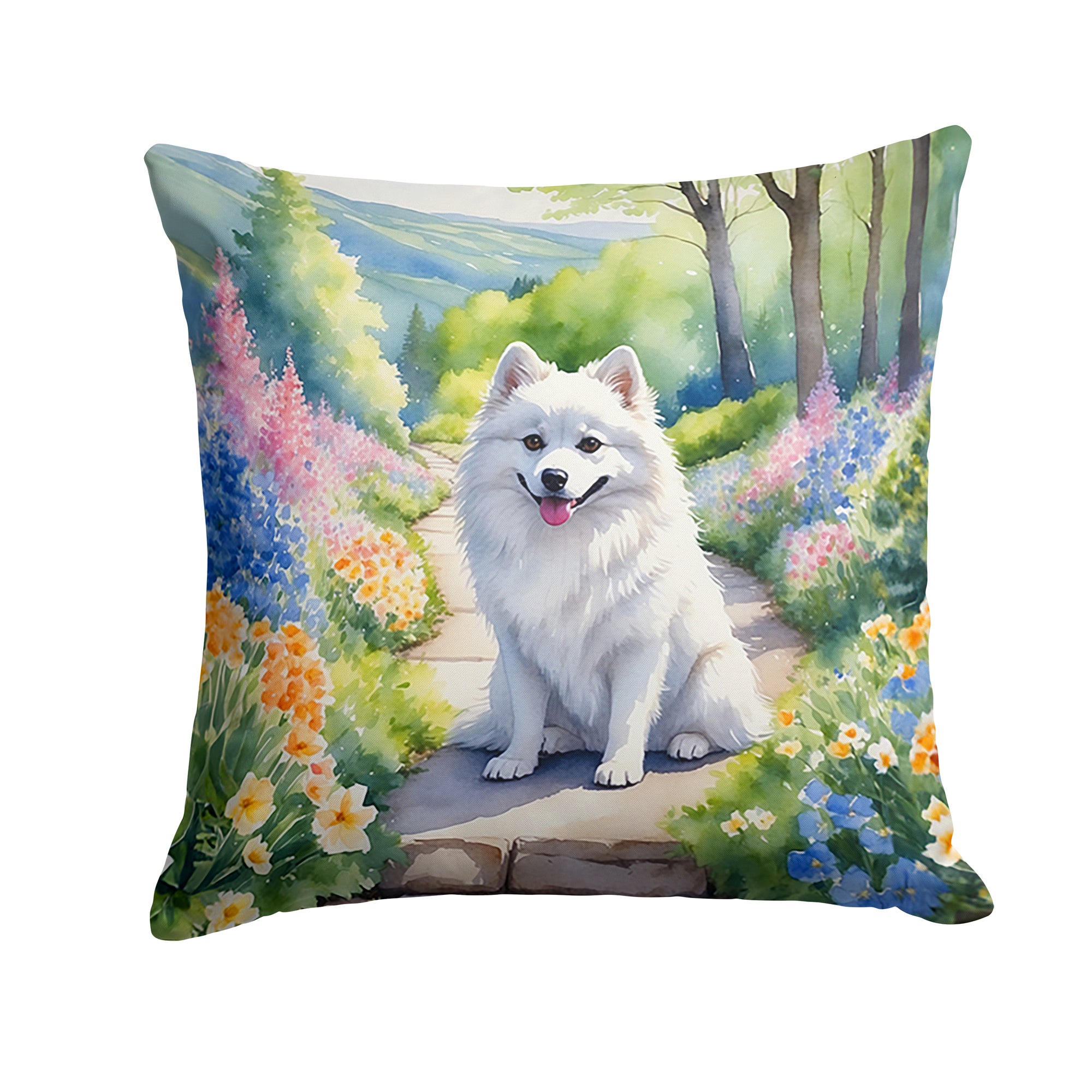 Buy this American Eskimo Spring Garden Throw Pillow