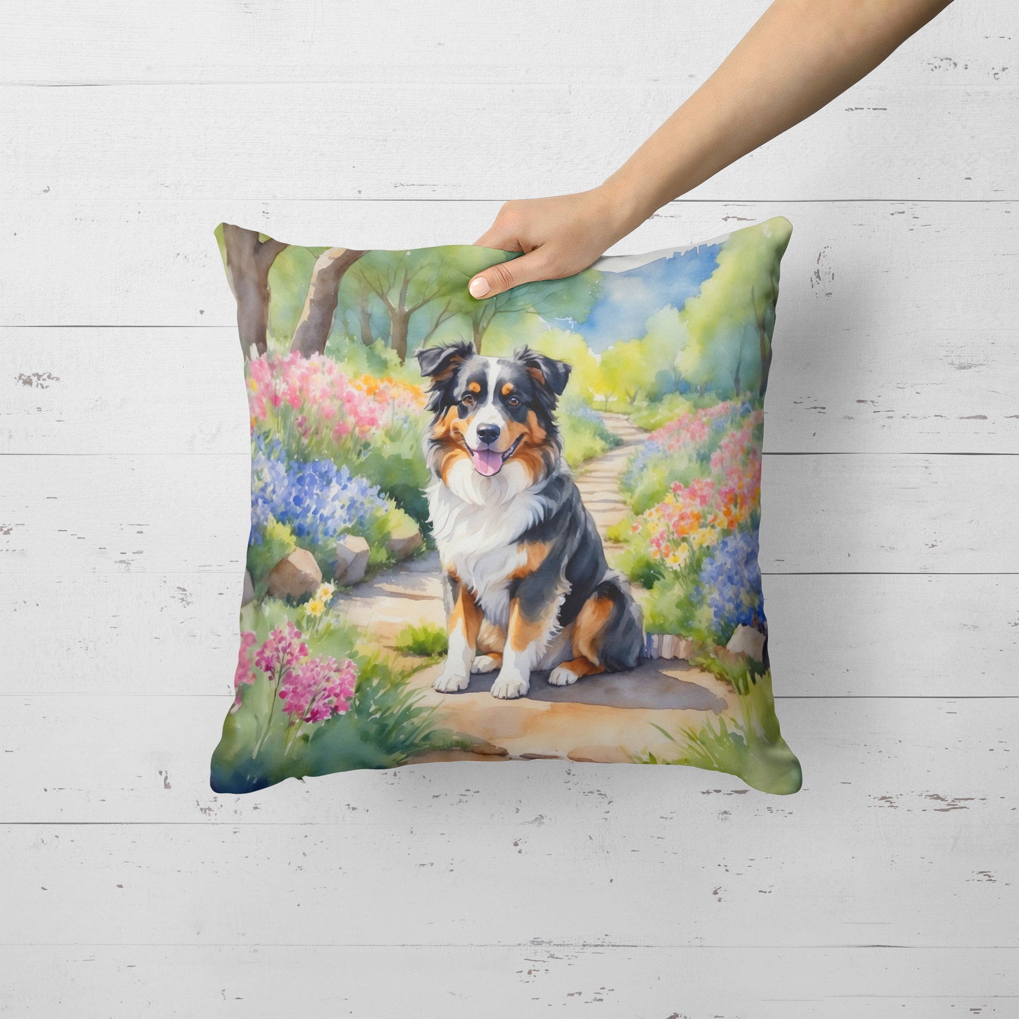 Buy this Australian Shepherd Spring Garden Throw Pillow