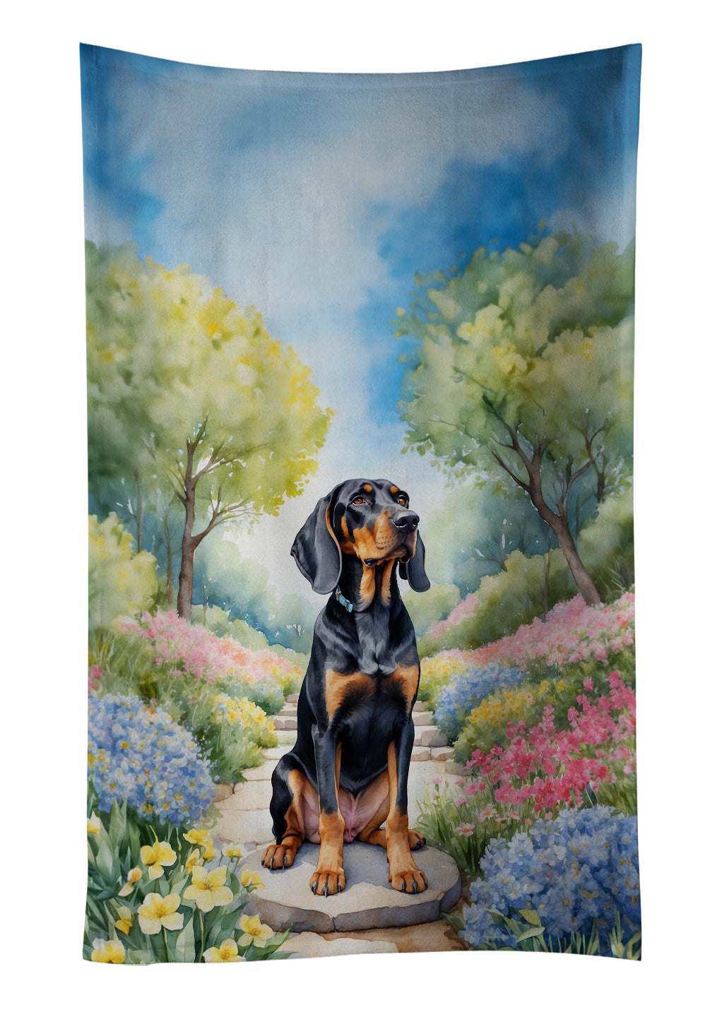 Buy this Black and Tan Coonhound Spring Path Kitchen Towel