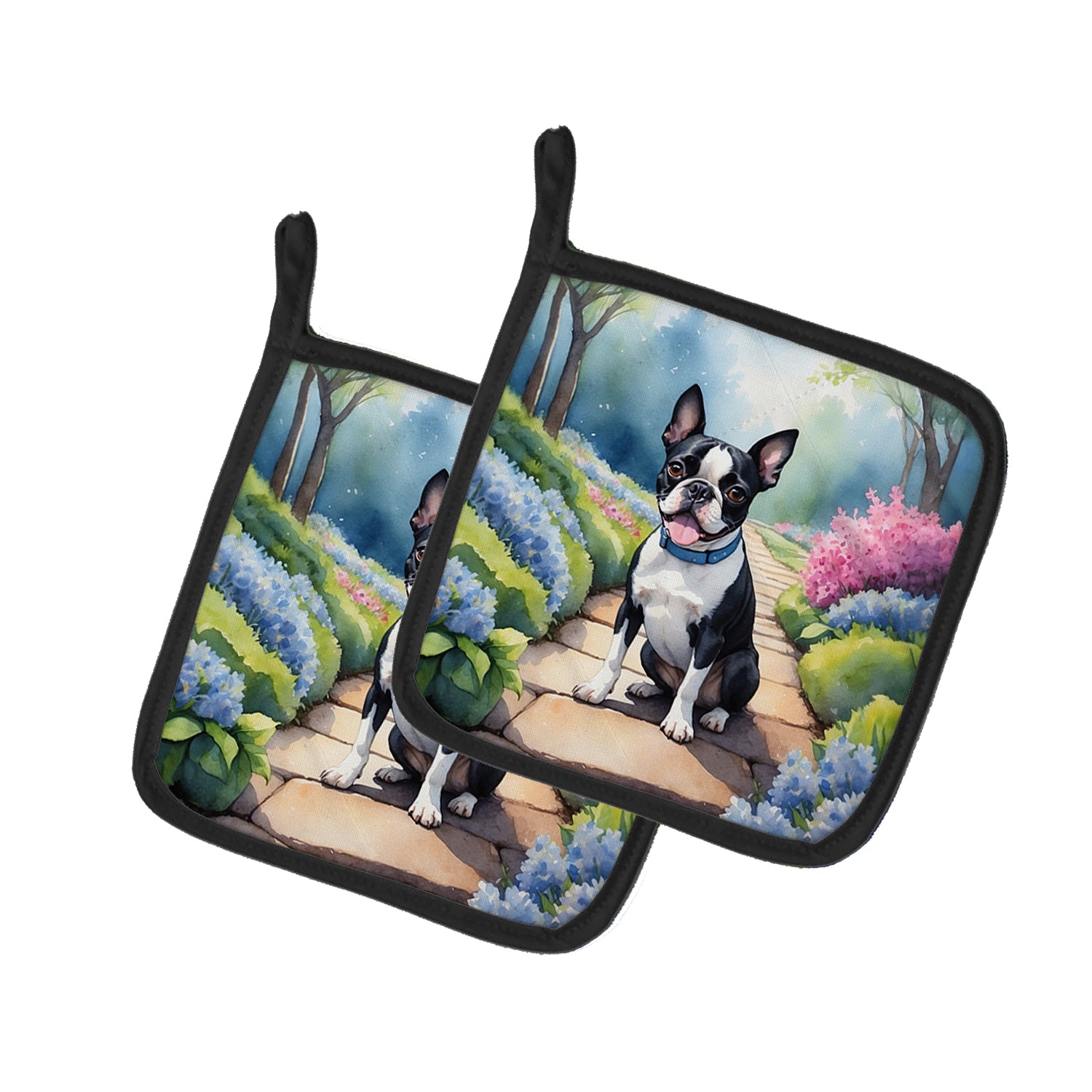 Buy this Boston Terrier Spring Path Pair of Pot Holders