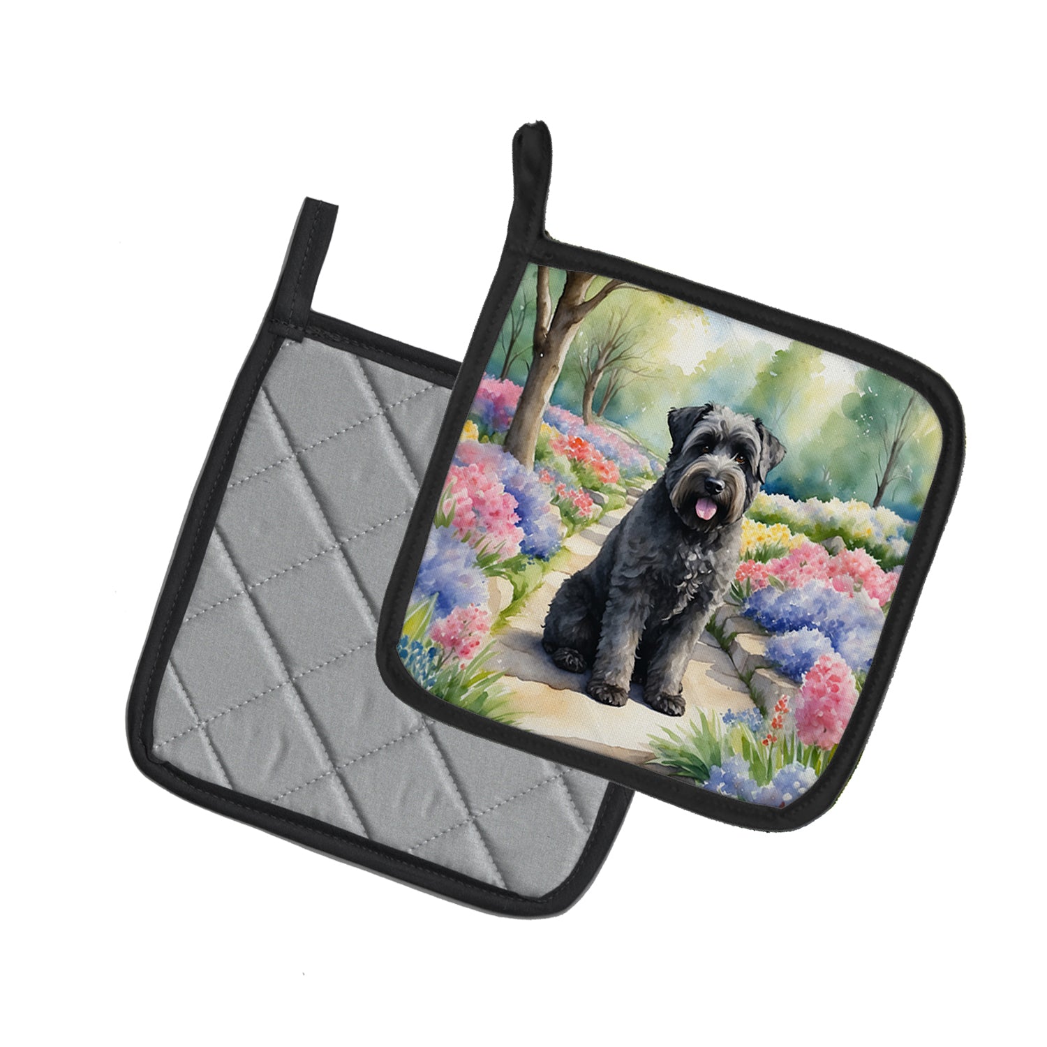 Buy this Bouvier des Flandres Spring Path Pair of Pot Holders