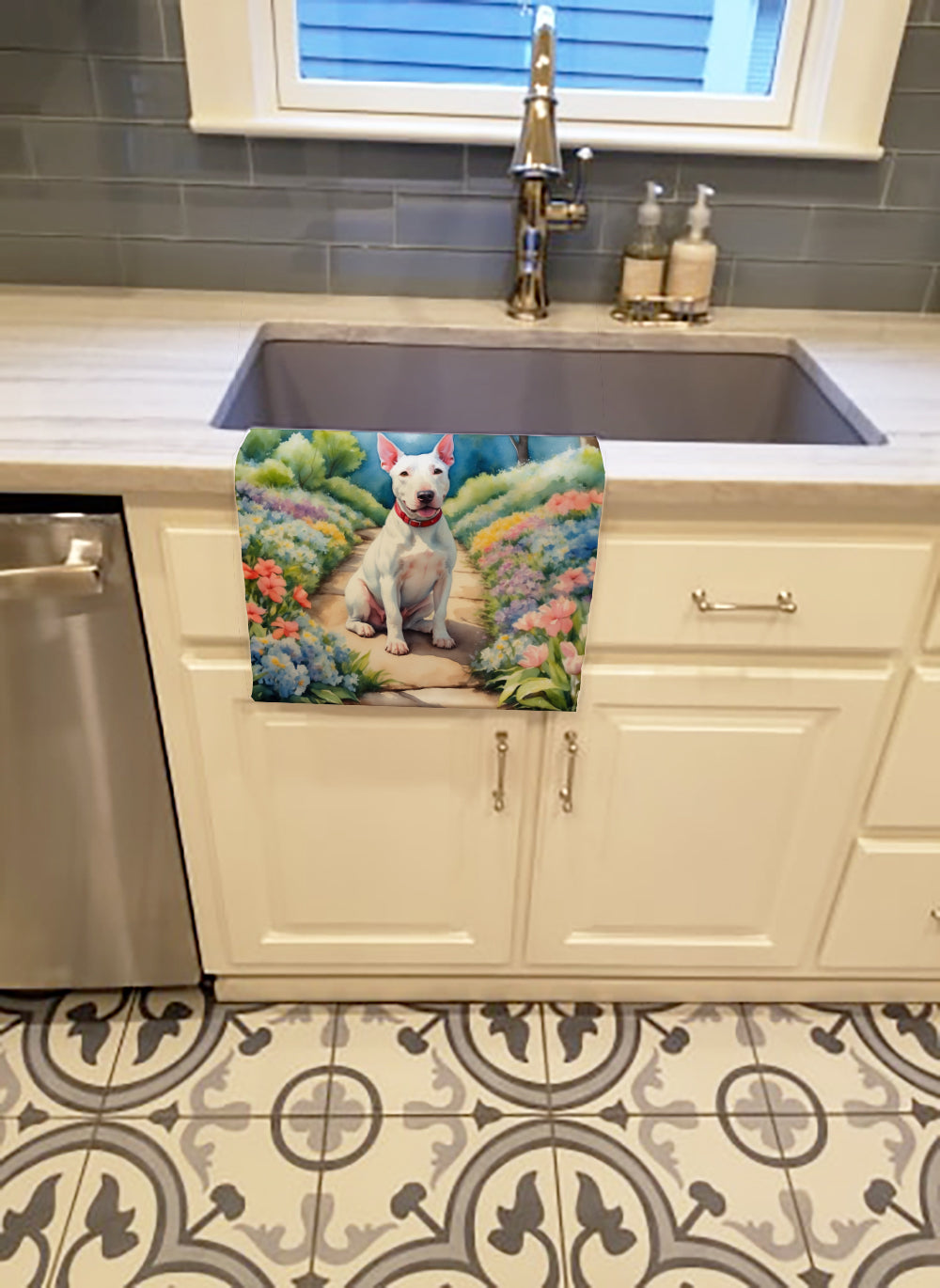Buy this Bull Terrier Spring Path Kitchen Towel
