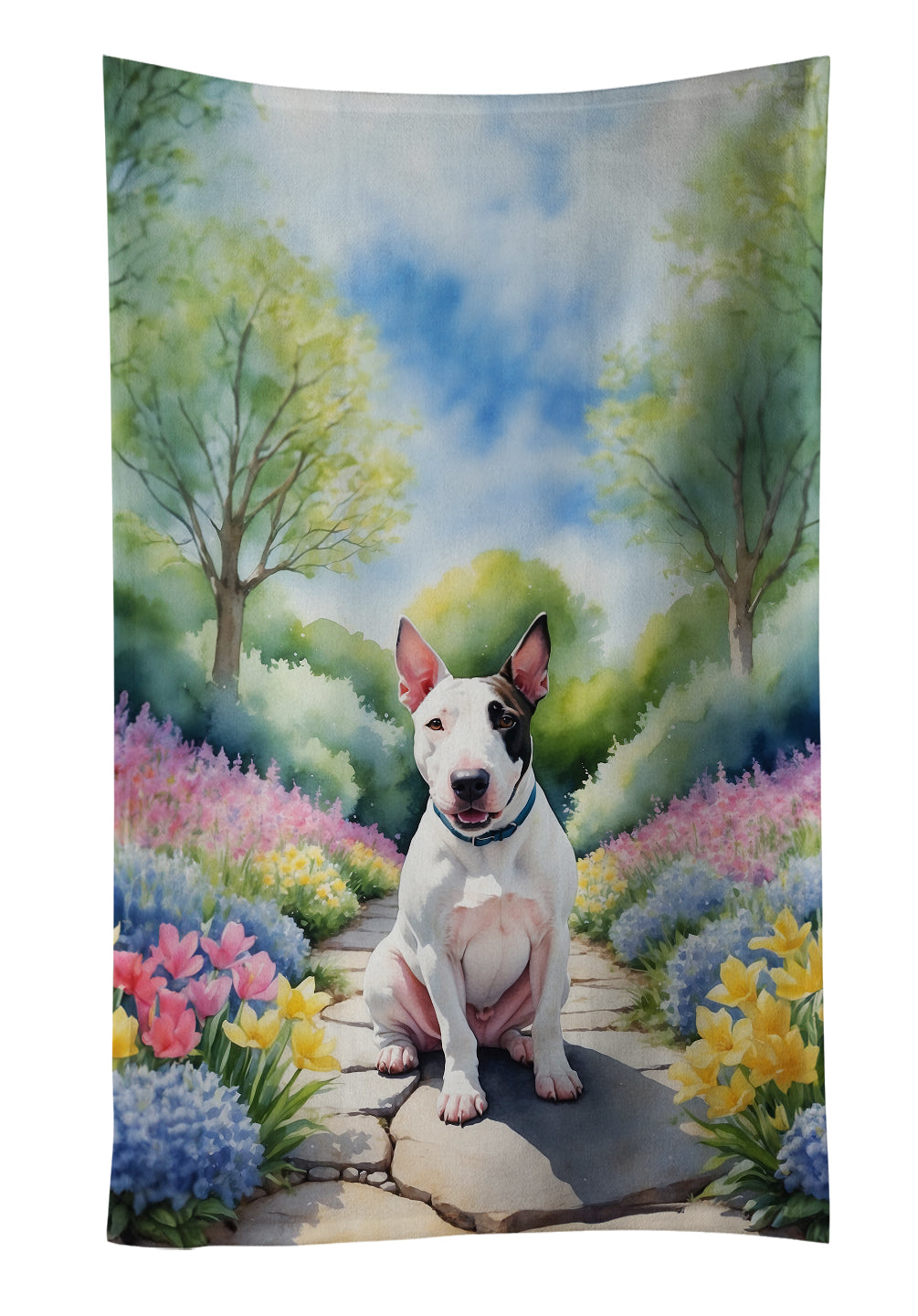 Buy this English Bull Terrier Spring Path Kitchen Towel