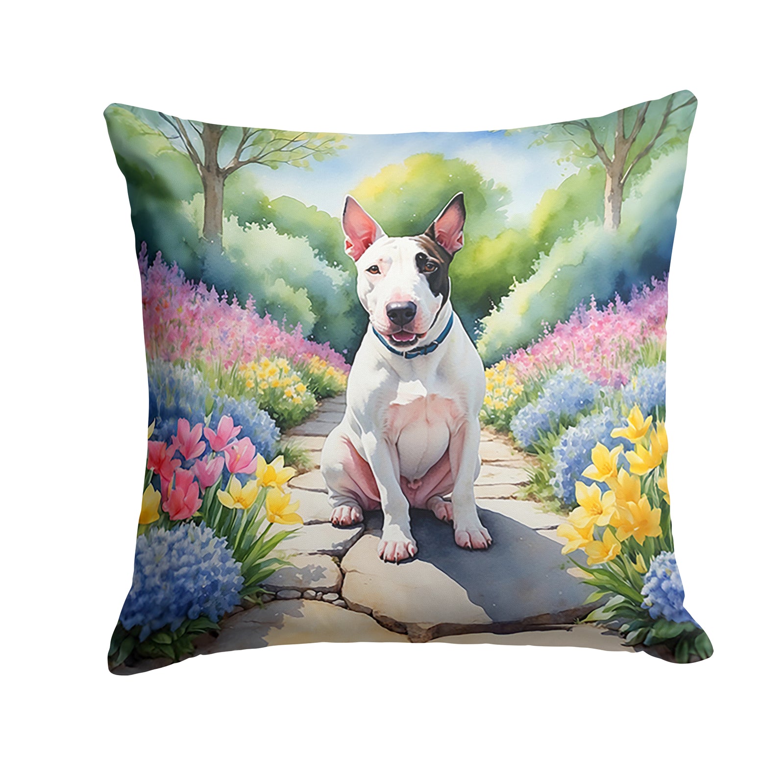 Buy this English Bull Terrier Spring Path Throw Pillow