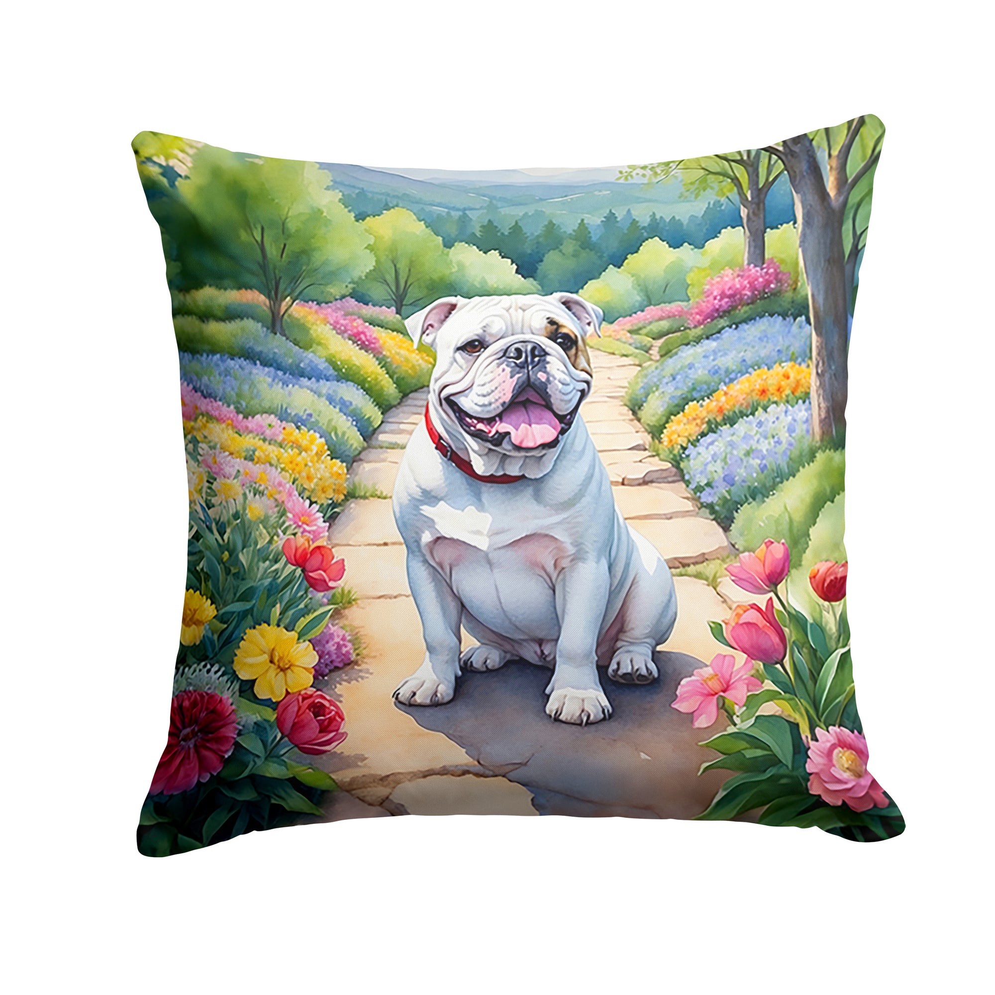 Buy this English Bulldog Spring Path Throw Pillow