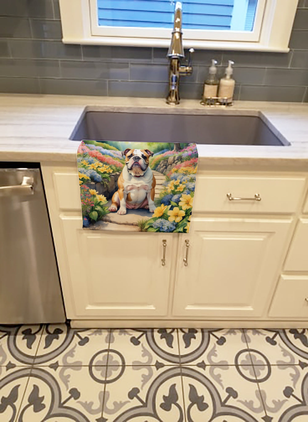 Buy this English Bulldog Spring Path Kitchen Towel