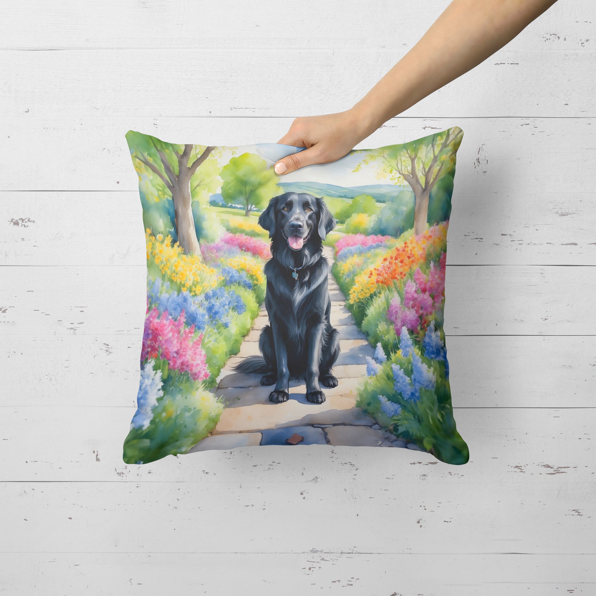 Buy this Flat-Coated Retriever Spring Path Throw Pillow