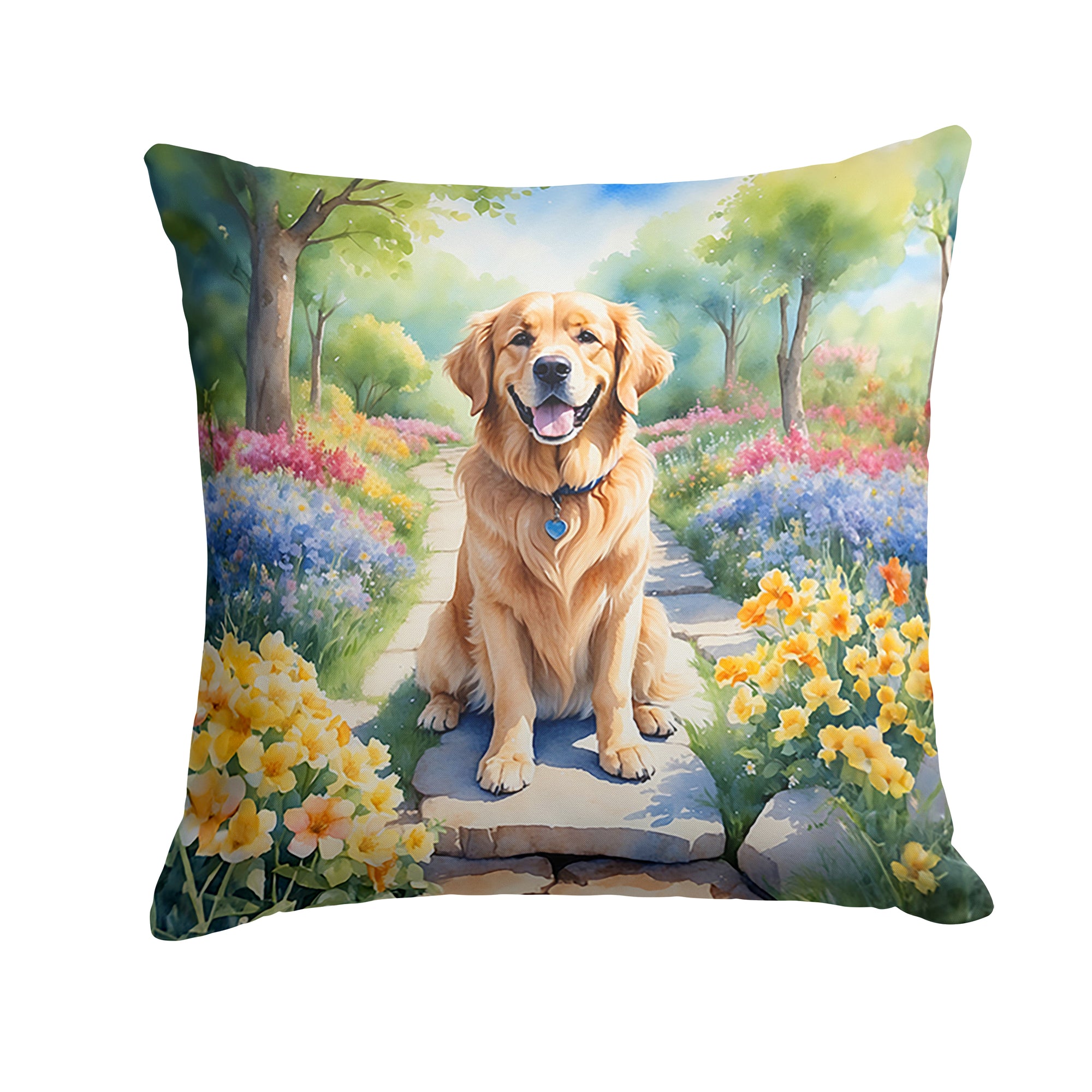 Buy this Golden Retriever Spring Path Throw Pillow