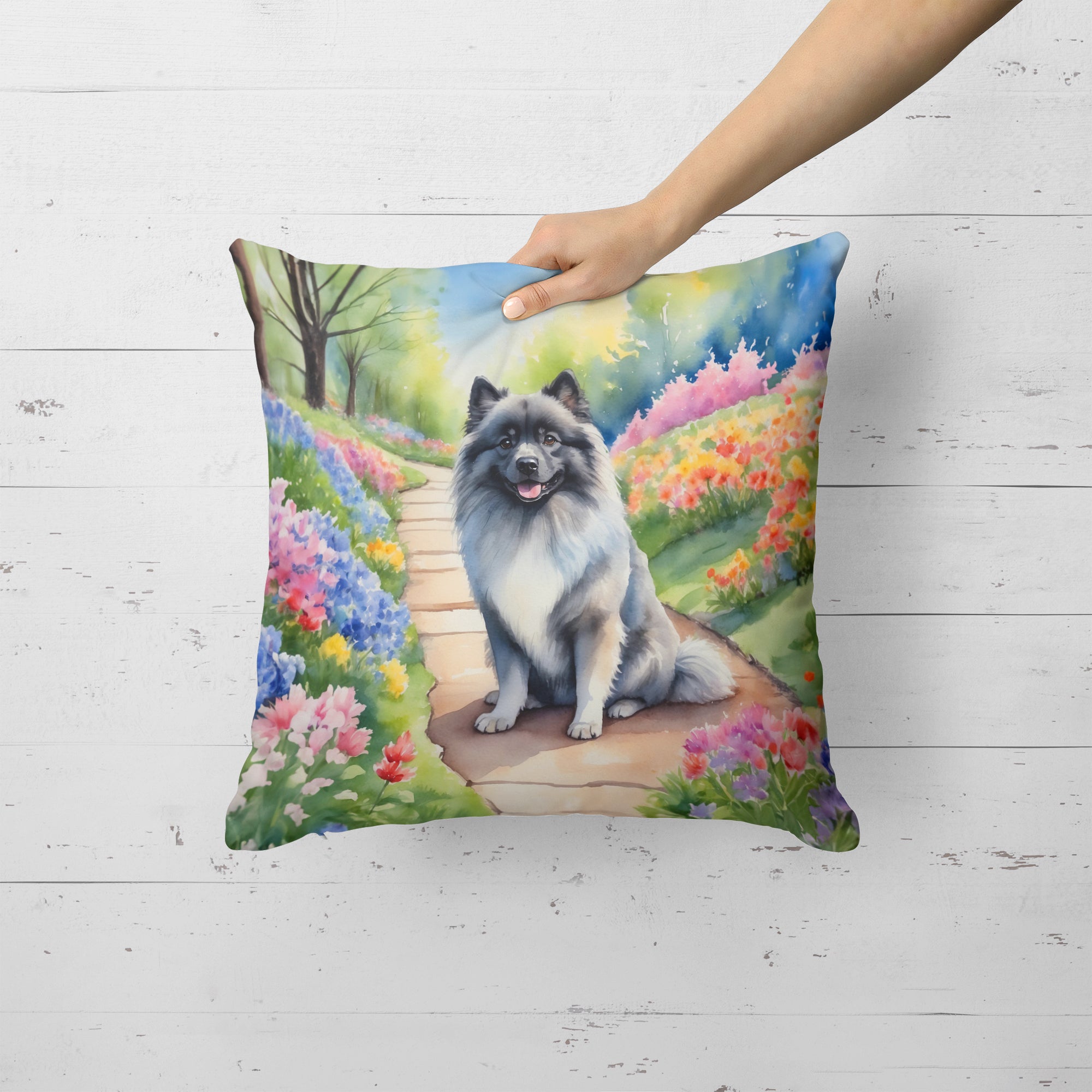 Buy this Keeshond Spring Path Throw Pillow