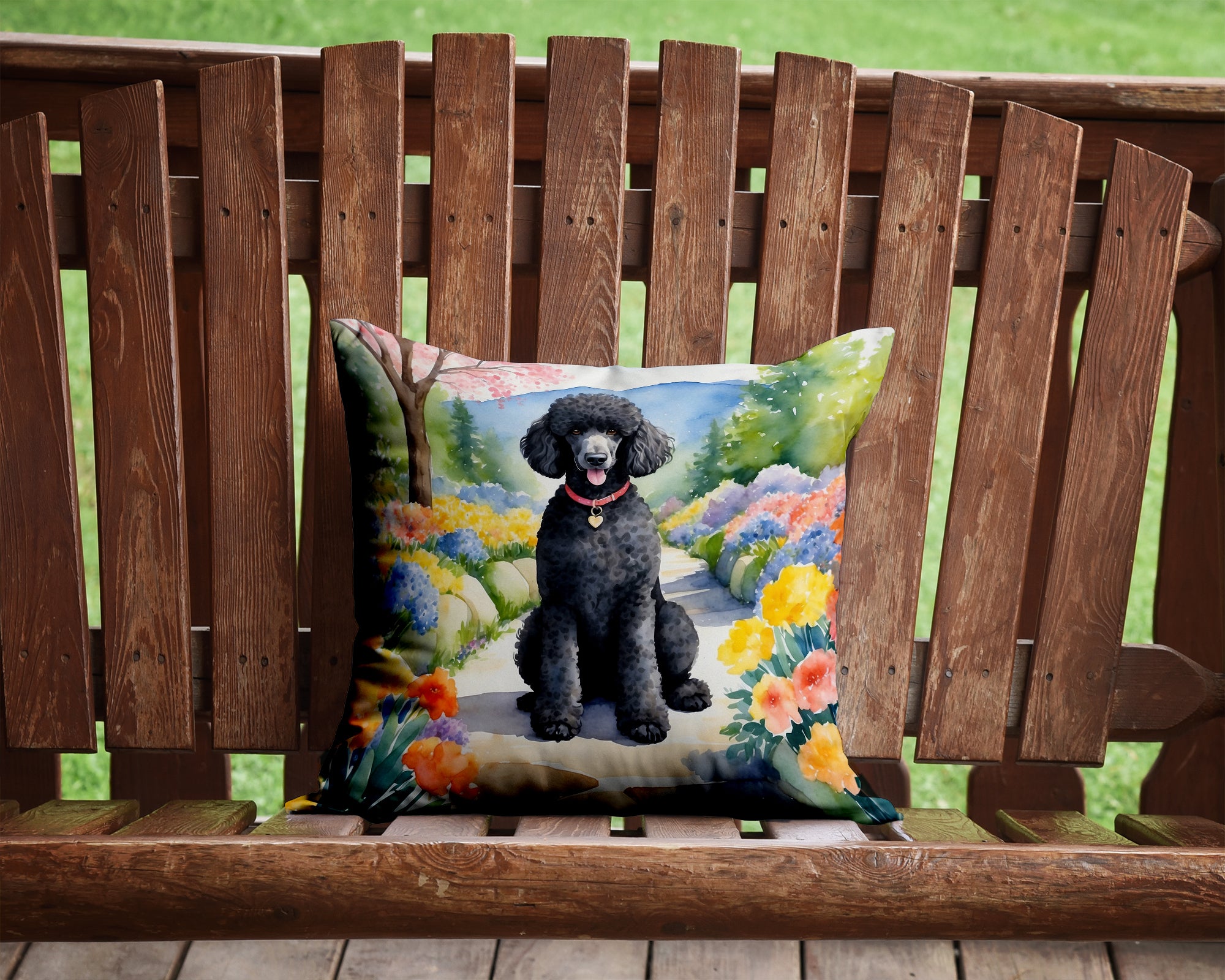 Buy this Black Poodle Spring Path Throw Pillow
