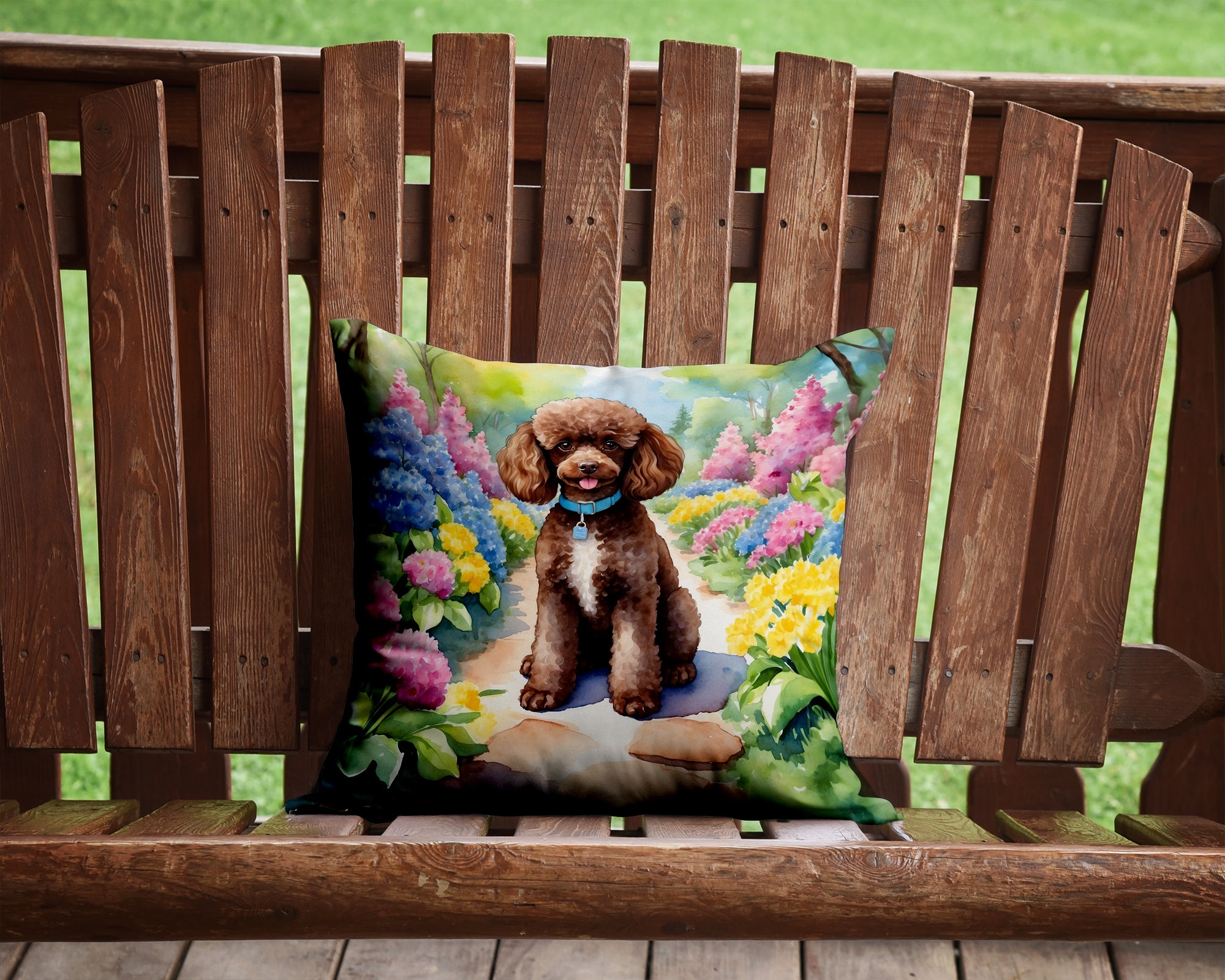 Buy this Chocolate Poodle Spring Path Throw Pillow