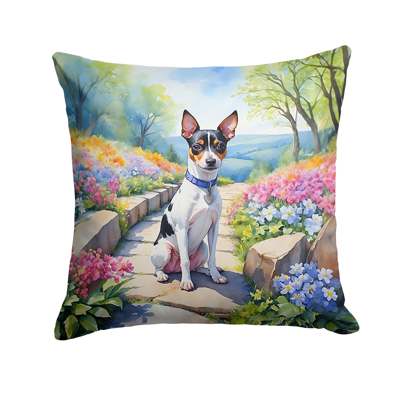 Buy this Rat Terrier Spring Path Throw Pillow