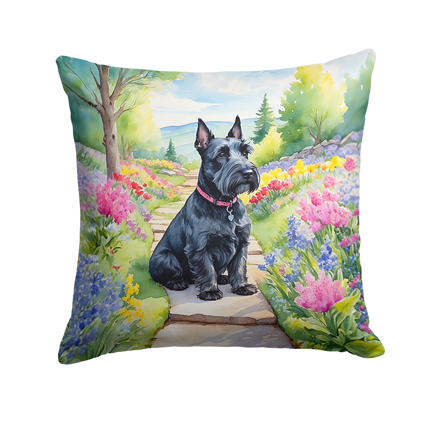 Buy this Scottish Terrier Spring Path Throw Pillow