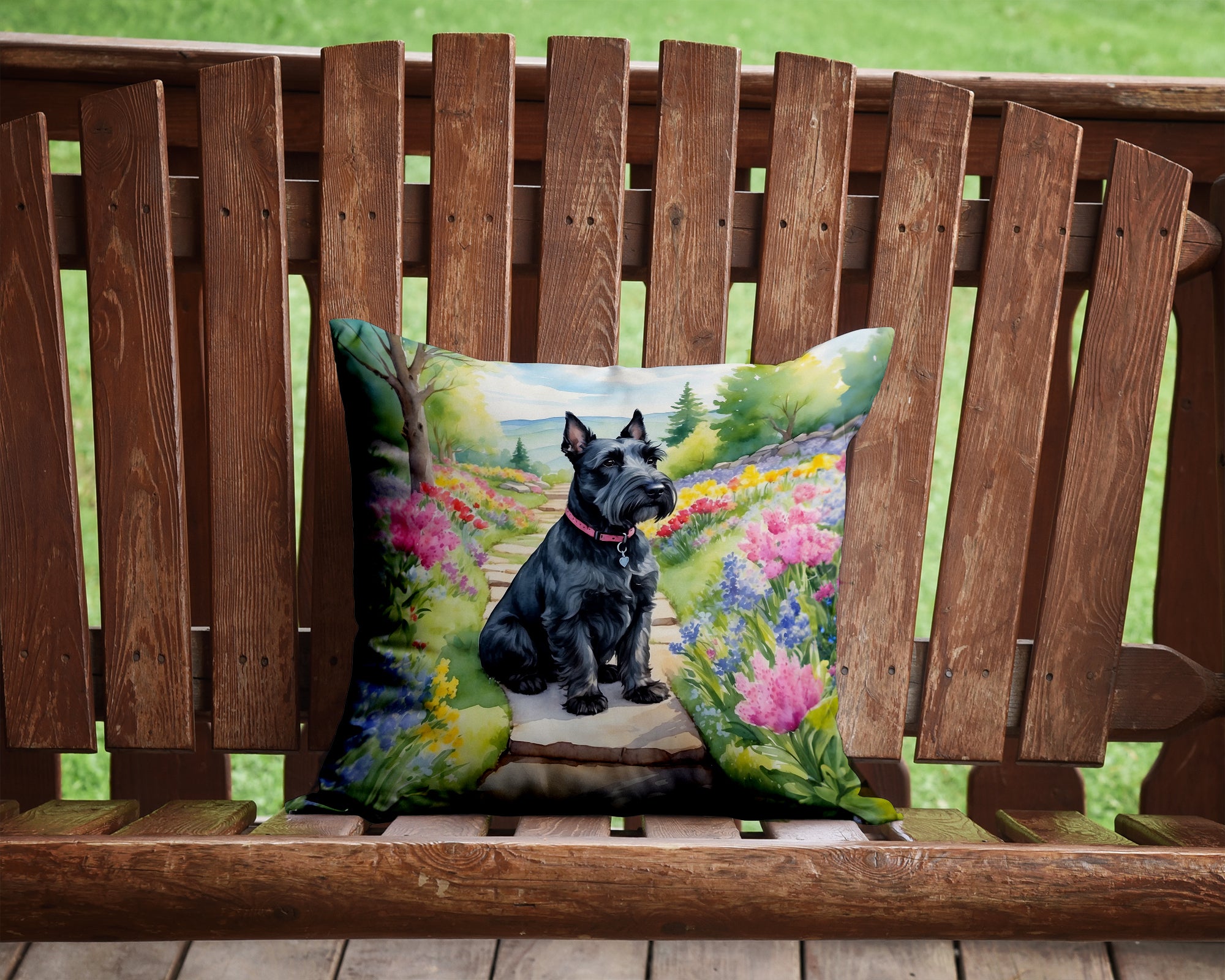 Buy this Scottish Terrier Spring Path Throw Pillow