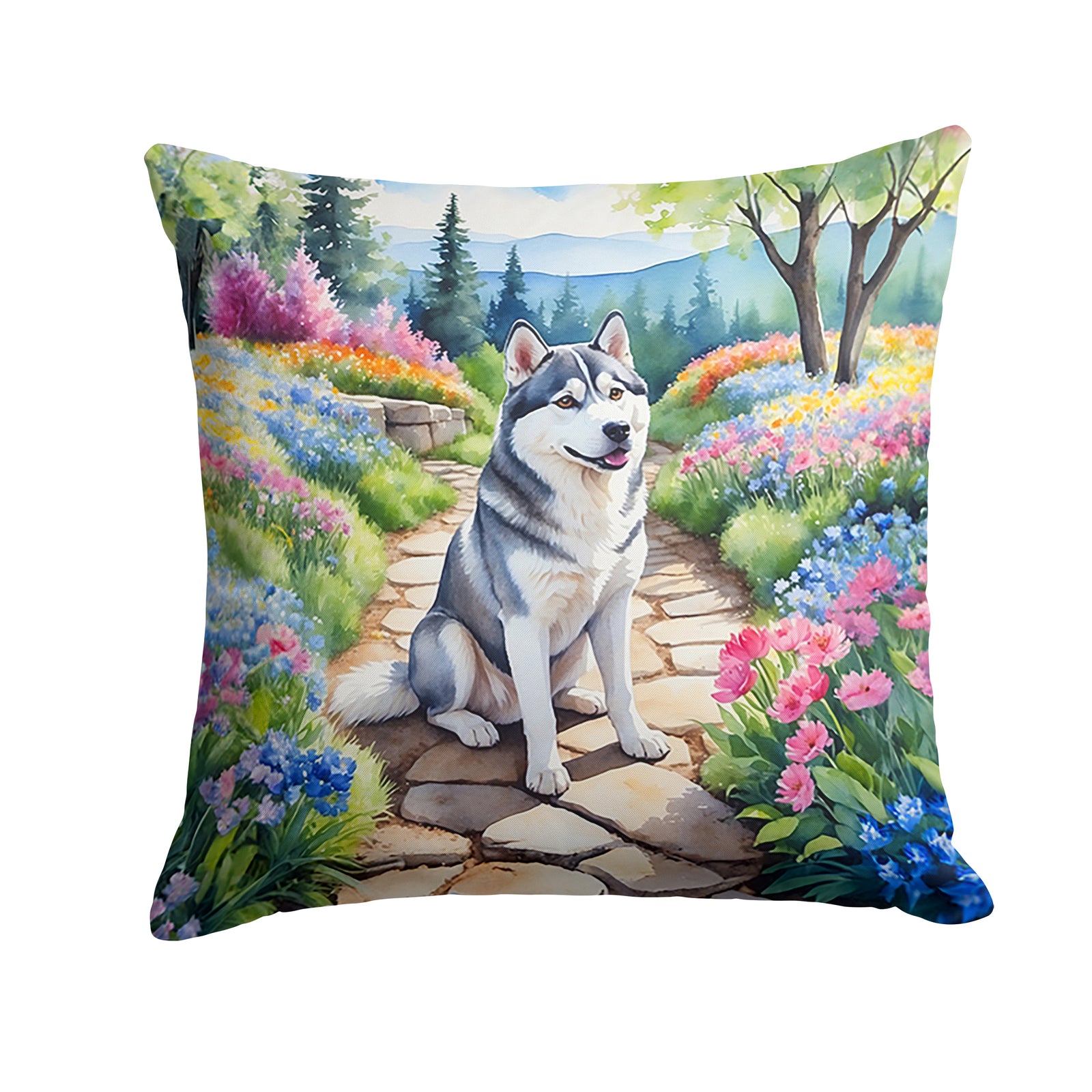 Buy this Siberian Husky Spring Path Throw Pillow
