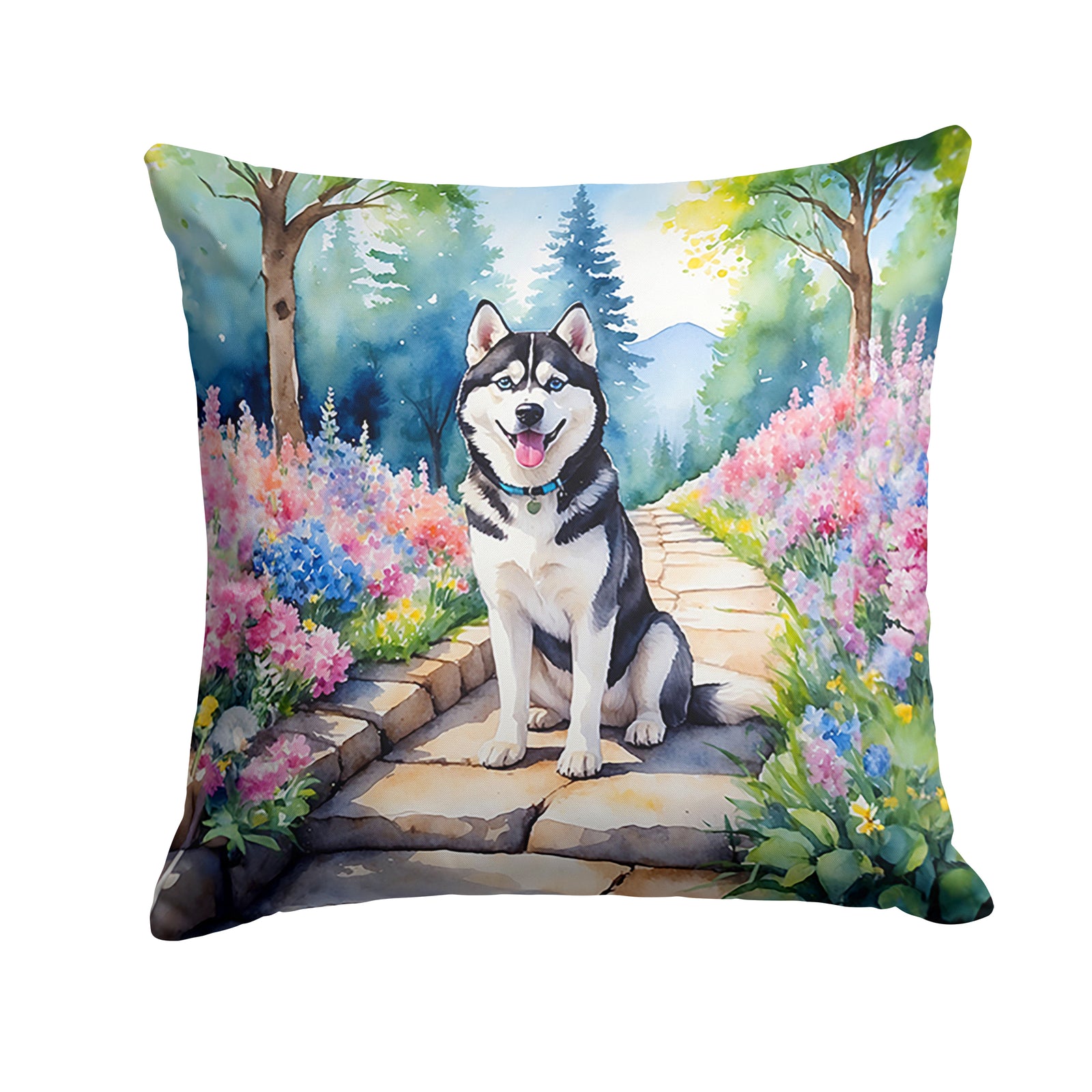 Buy this Siberian Husky Spring Path Throw Pillow