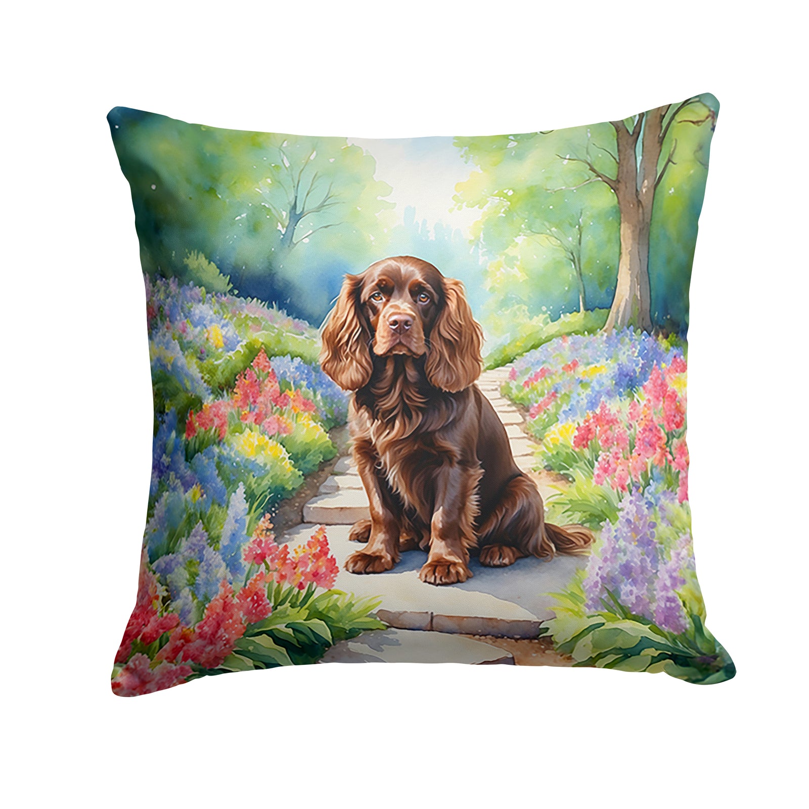Buy this Sussex Spaniel Spring Path Throw Pillow