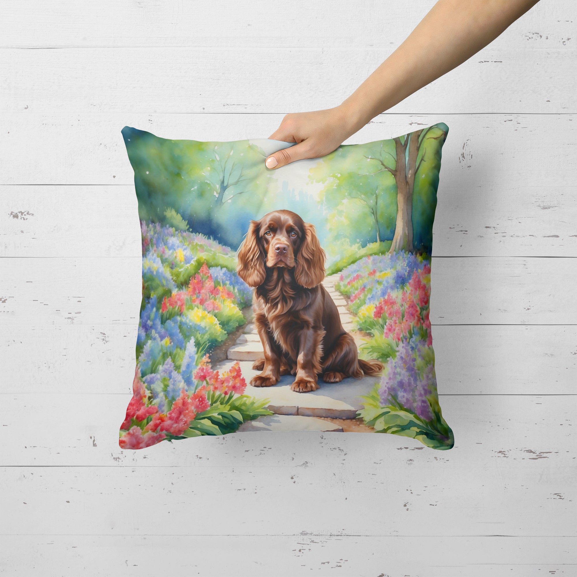 Buy this Sussex Spaniel Spring Path Throw Pillow